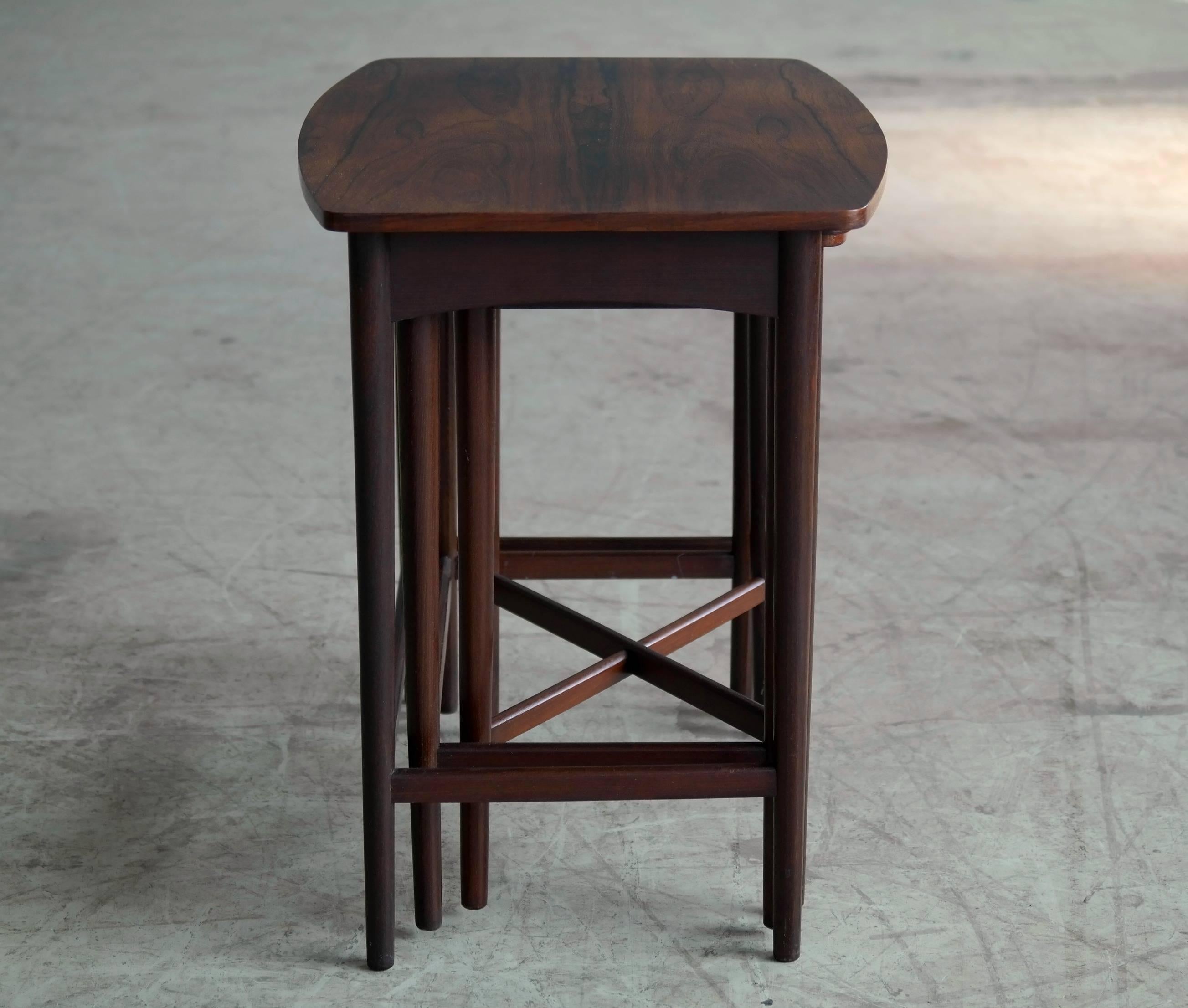 Johannes Andersen Style Nesting or Stacking Tables in Rosewood 3