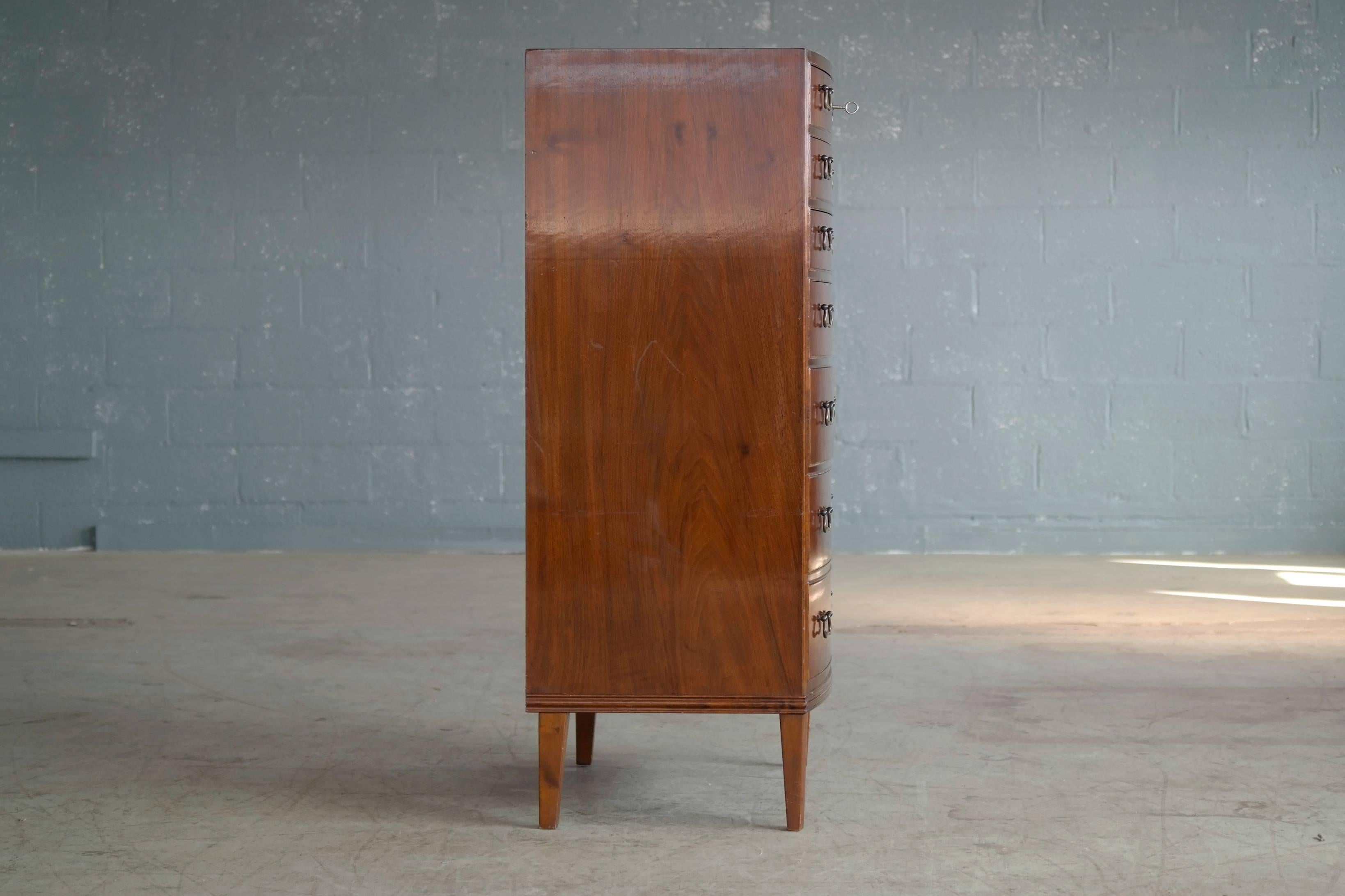 Brass Georg Kofoed Dresser or Chest of Drawers in Mahogany Danish Midcentury