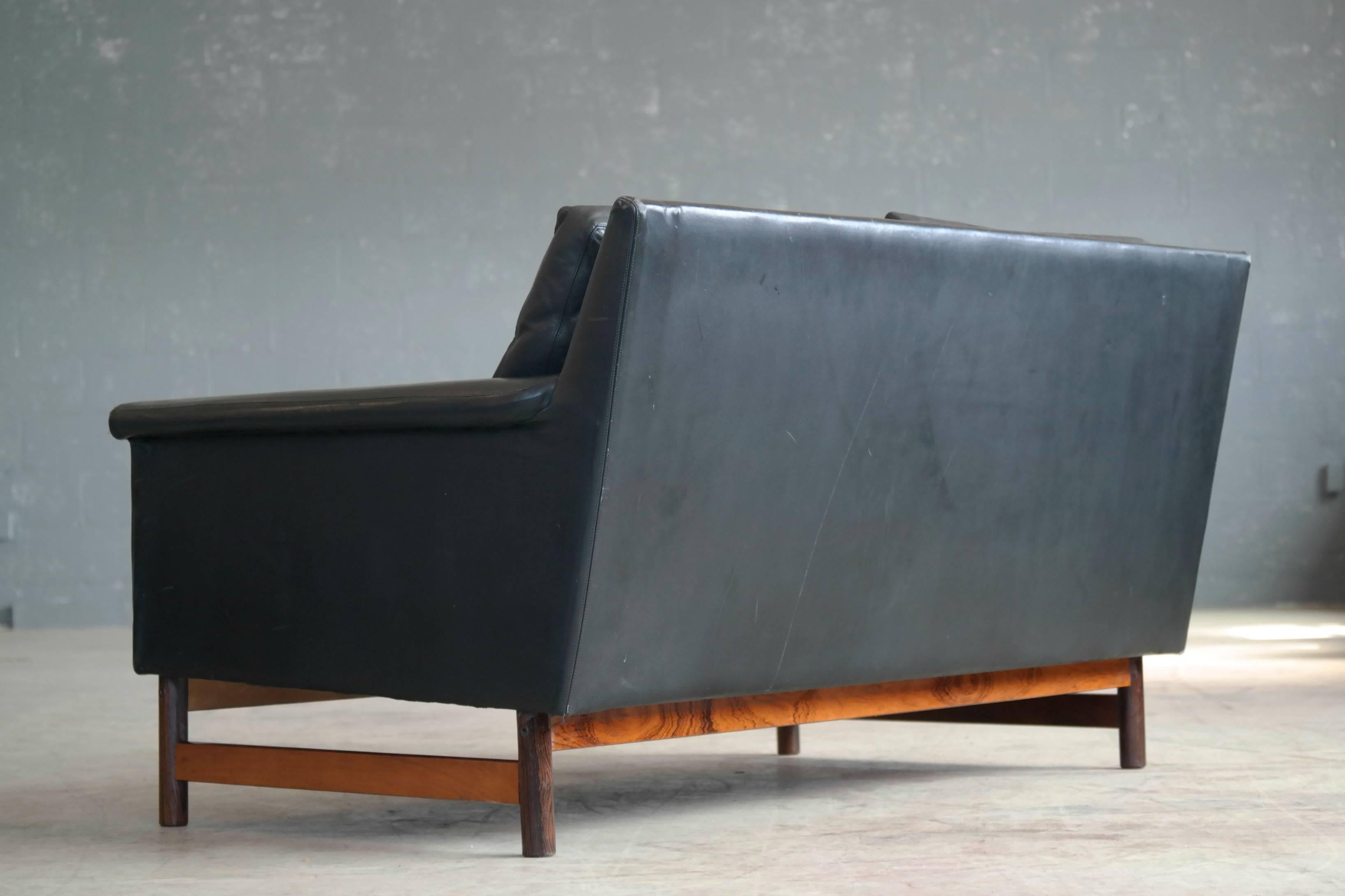 Love Seat in Black Leather and Rosewood by Scapa of Sweden 1