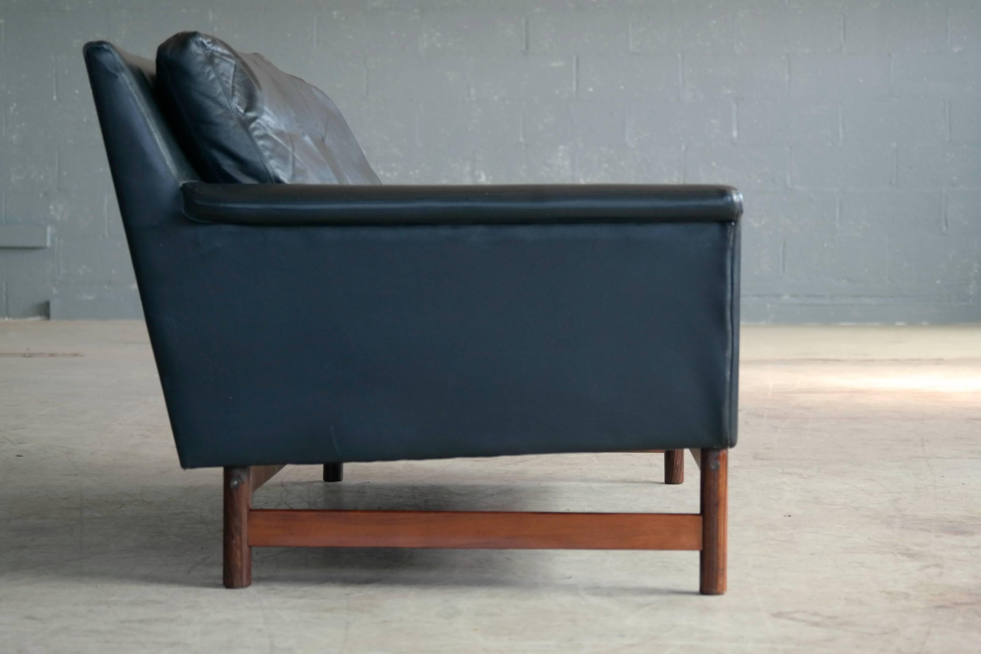 Love Seat in Black Leather and Rosewood by Scapa of Sweden 2