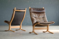 Ingmar Relling Pair of Siesta Chairs for Westnofa Patinated Leather, Norway