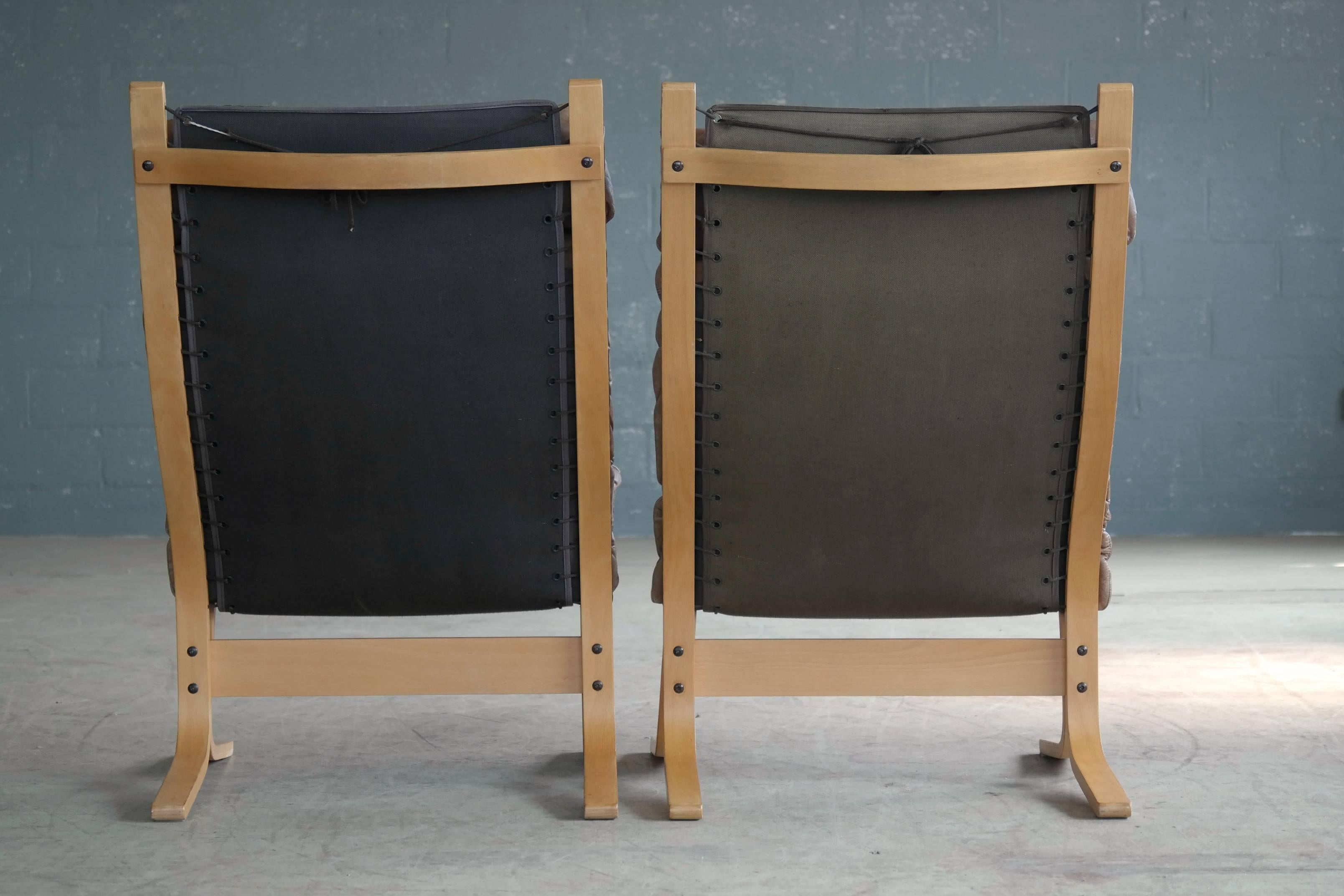 Ingmar Relling Pair of Siesta Chairs for Westnofa Patinated Leather, Norway 2