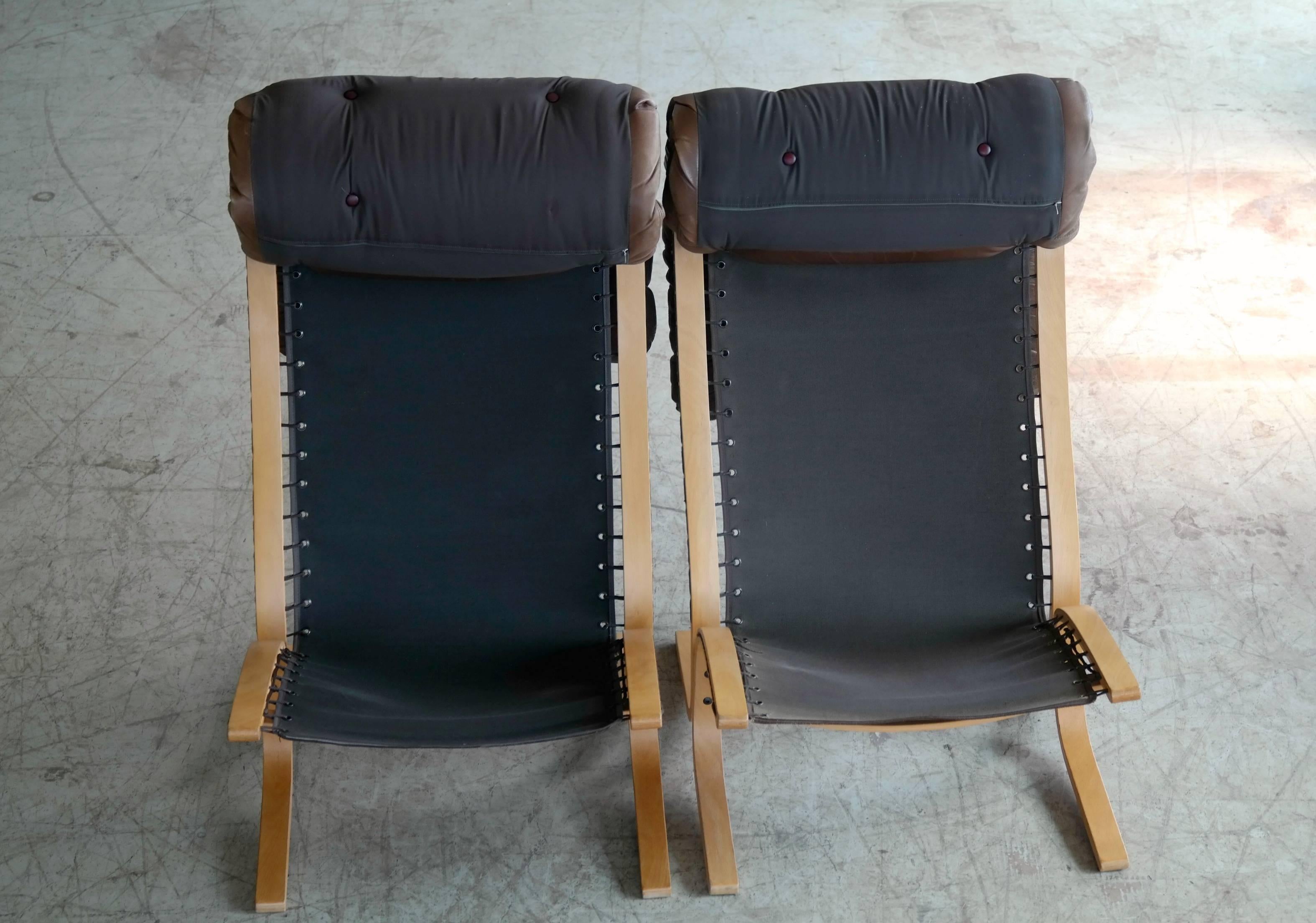Ingmar Relling Pair of Siesta Chairs for Westnofa Patinated Leather, Norway 3