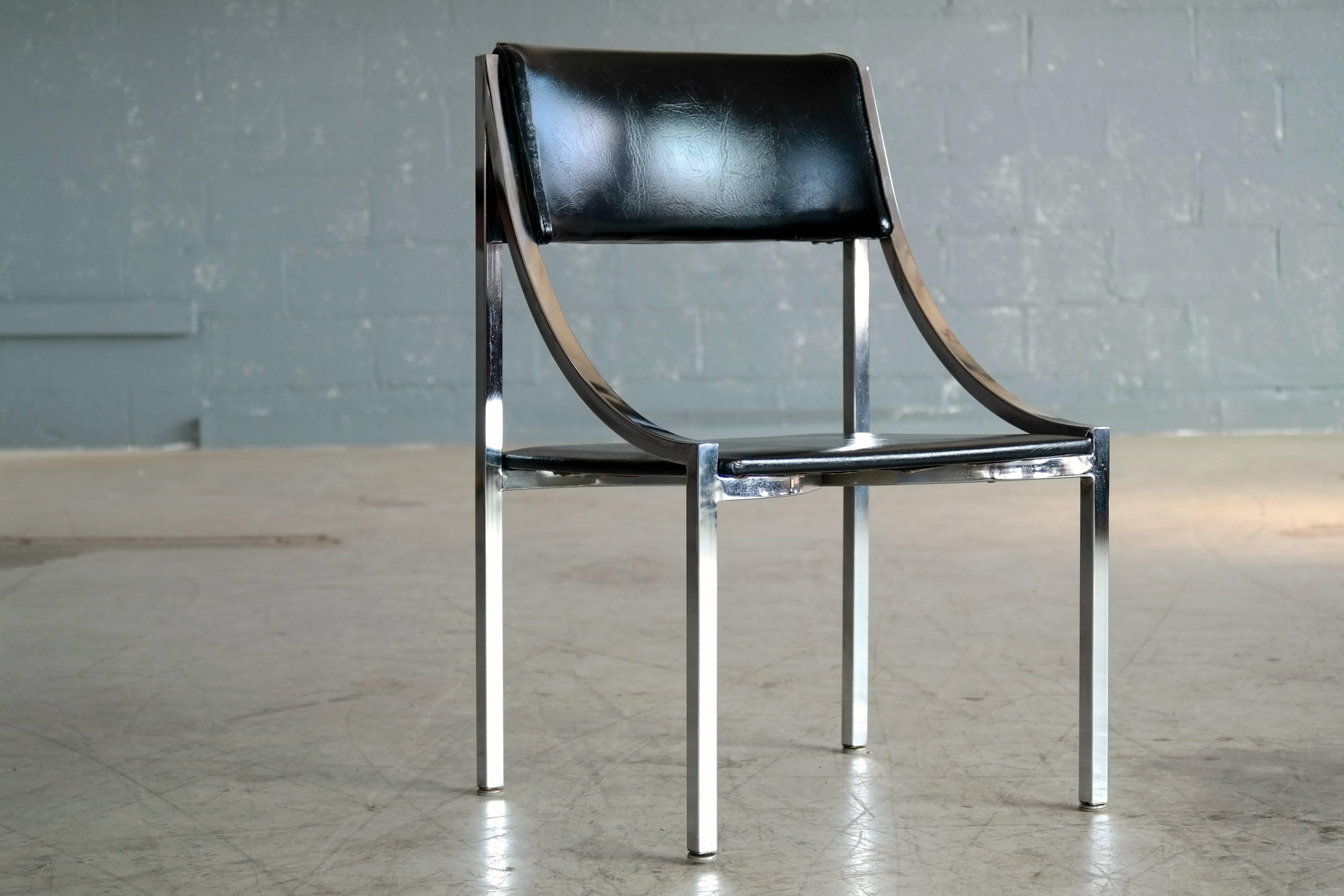 Sought after Wolfgang Hoffmann side chair in chrome and vinyl for Howell Company. Great versatile very decorative side or accent chair. Rare to find. Very good condition.