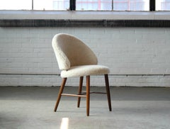 Frode Holm Vanity or Dressing Chair in Teak and Lambswool, Denmark, 1950s