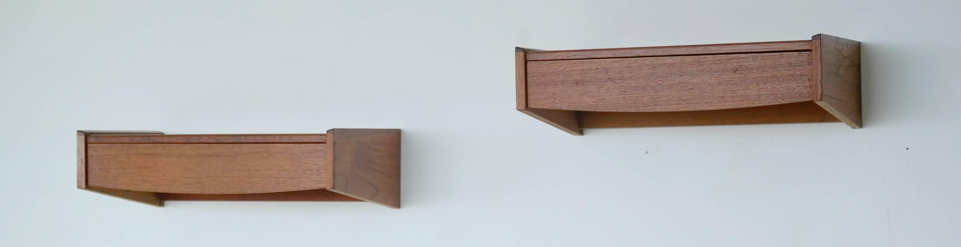 Pair of Arne Hovmand-Olsen Style Floating Nightstands or Shelves in Teak In Excellent Condition In Bridgeport, CT