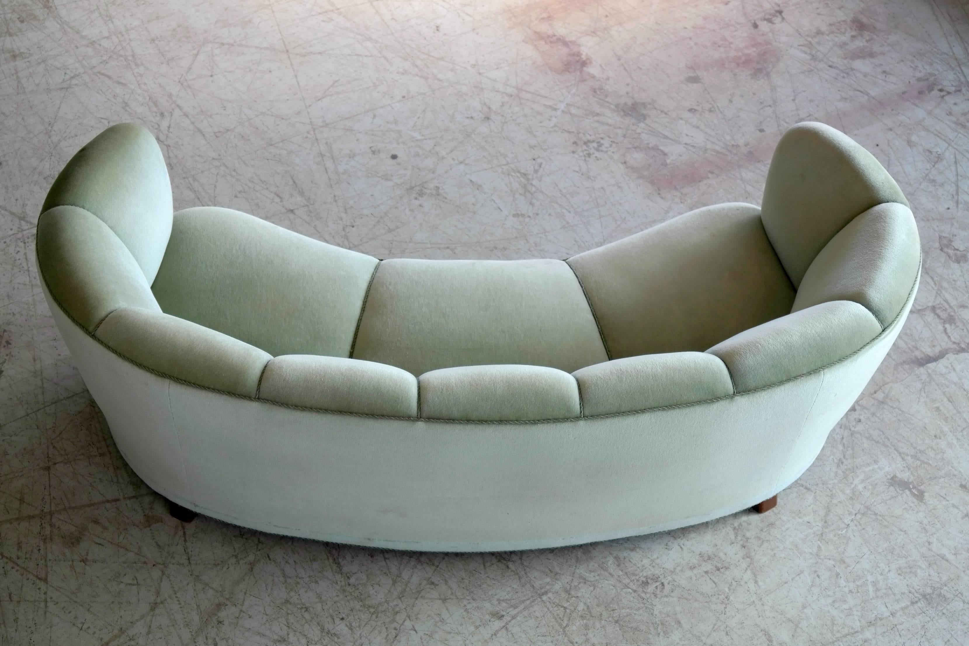 Danish Banana Form or Curved Sofa by Slagelse Mobelvaerk in the Manner of Viggo Boesen