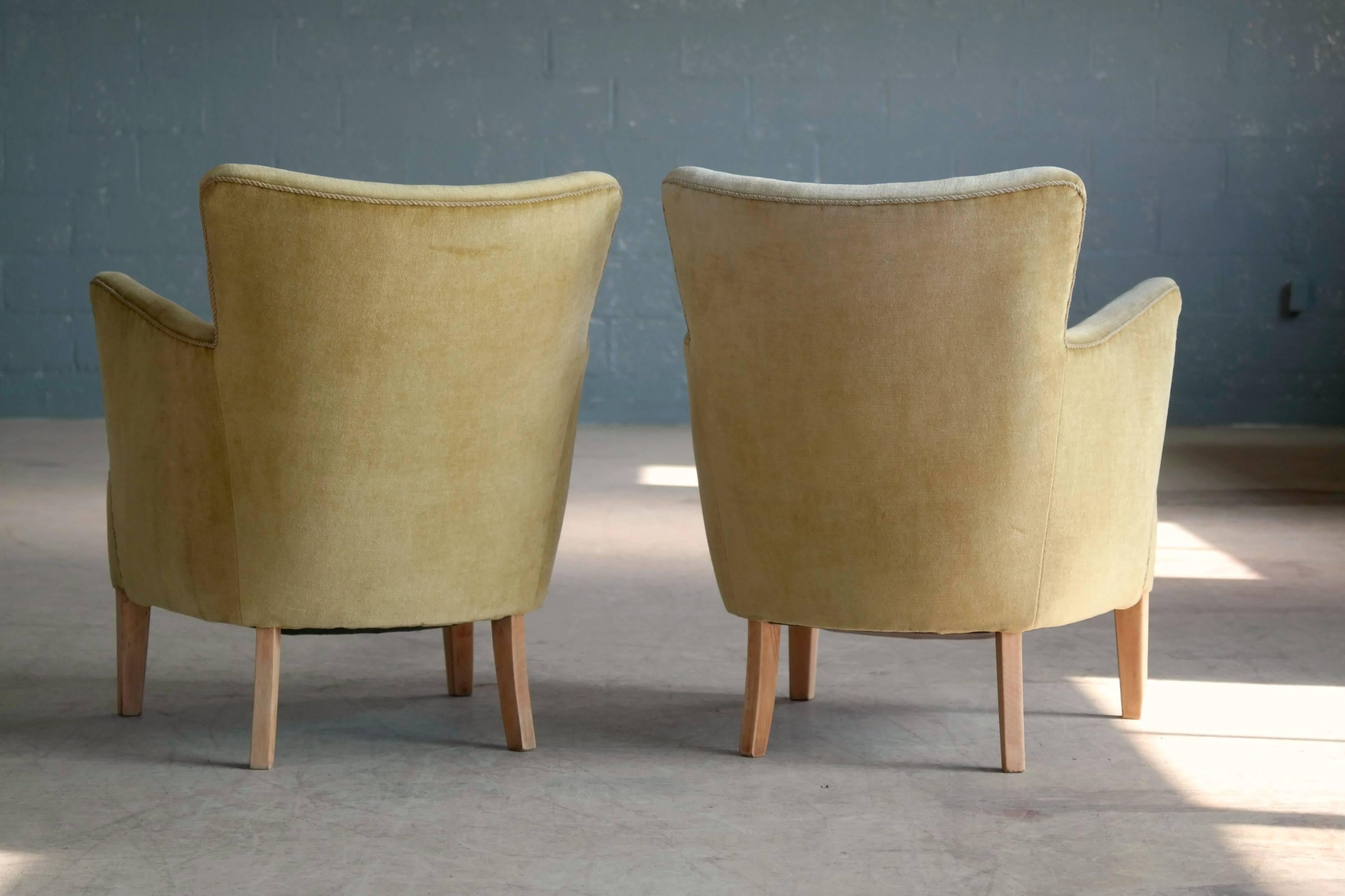 Wool Pair of Fritz Hansen Style Small Scale Lounge Chairs Danish, Midcentury