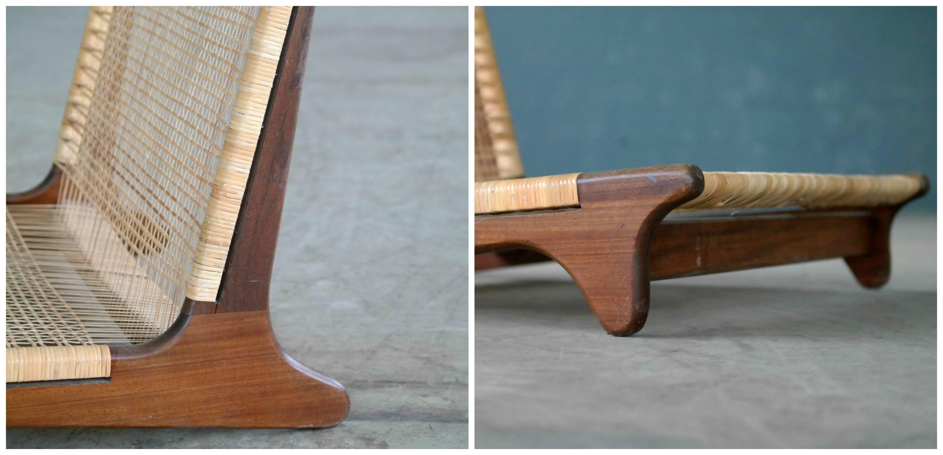 Mid-20th Century Hans Olsen Pair of Japanese Style Tatami Chairs in Teak and Cane for Bramin