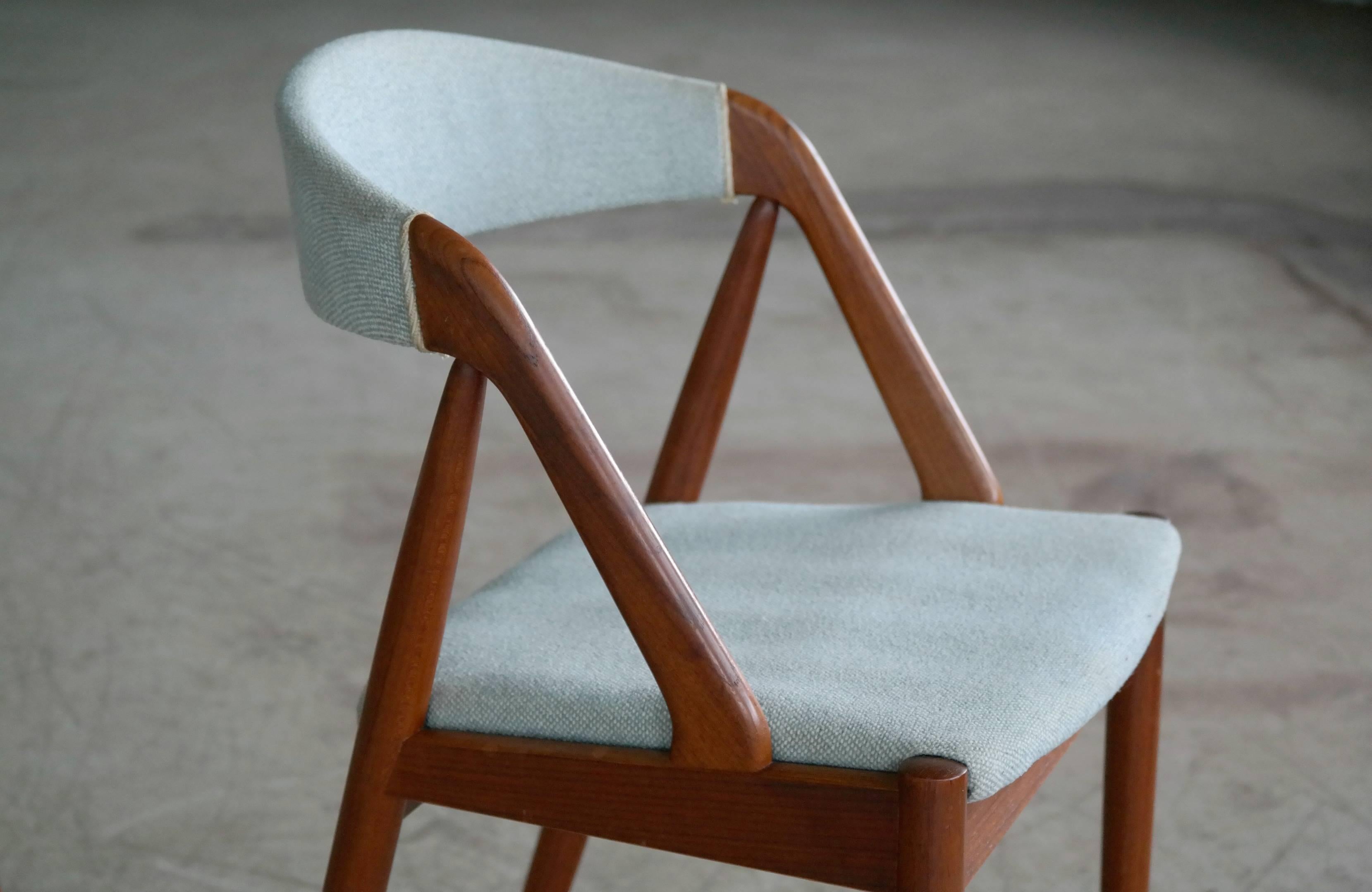 Wool Kai Kristiansen Six Mid-century Teak Dining Chairs Model 31 for Schou Andersen