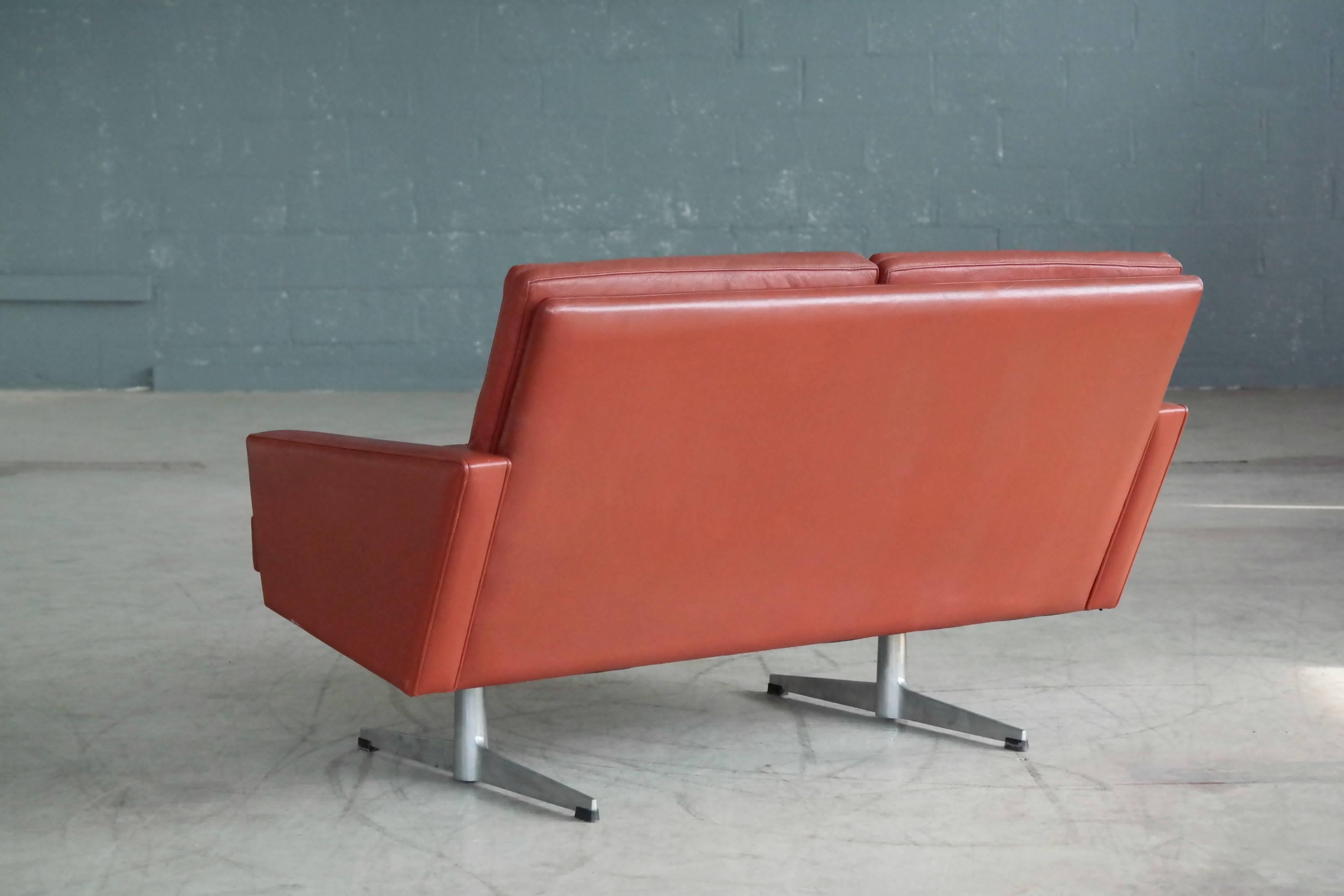 Danish 1960s Two-Seat Airport Sofa in Red Leather 1