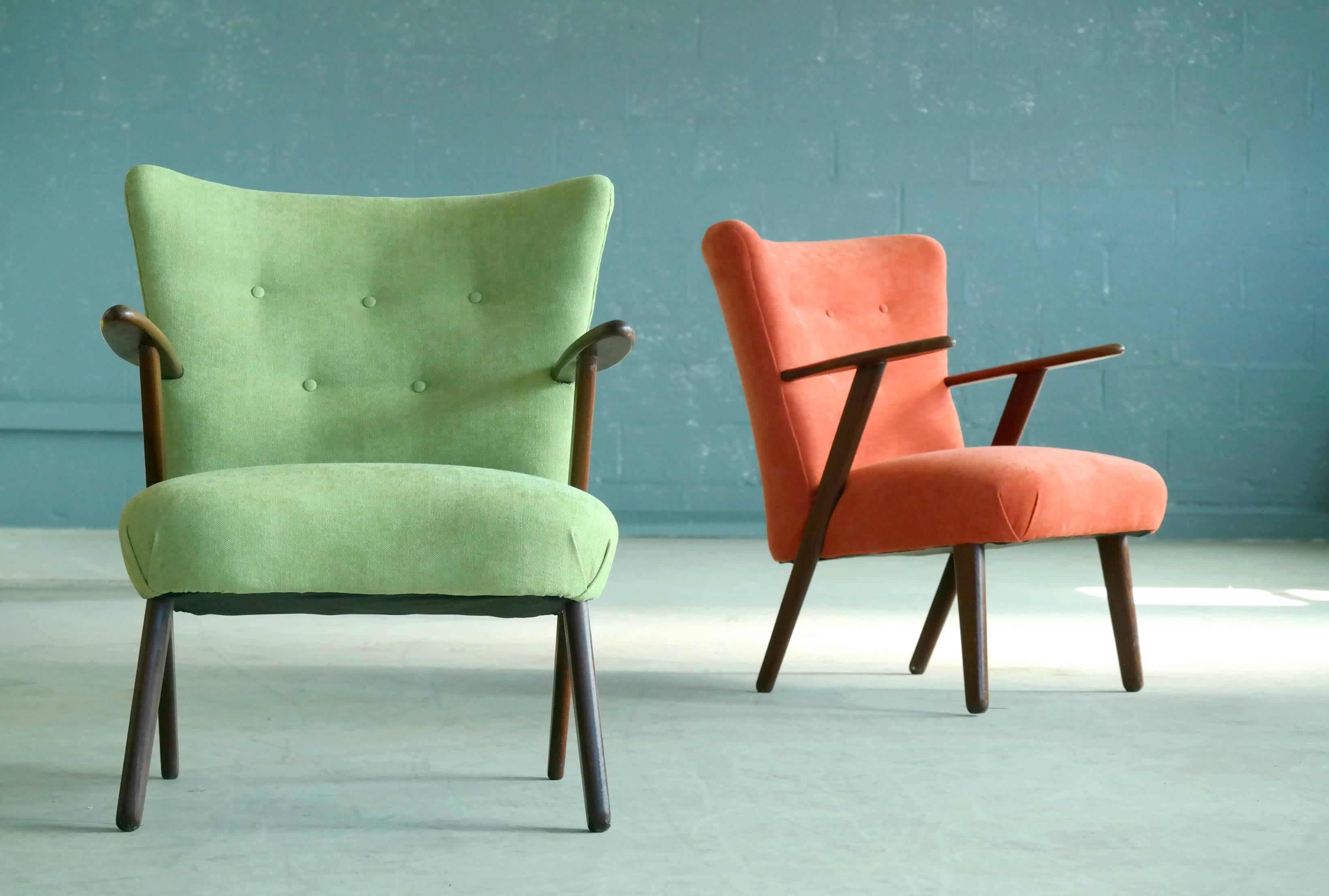 Mid-Century Modern Kurt Olsen Style Pair of Danish 1950s Lounge or Cocktail Chairs in Teak
