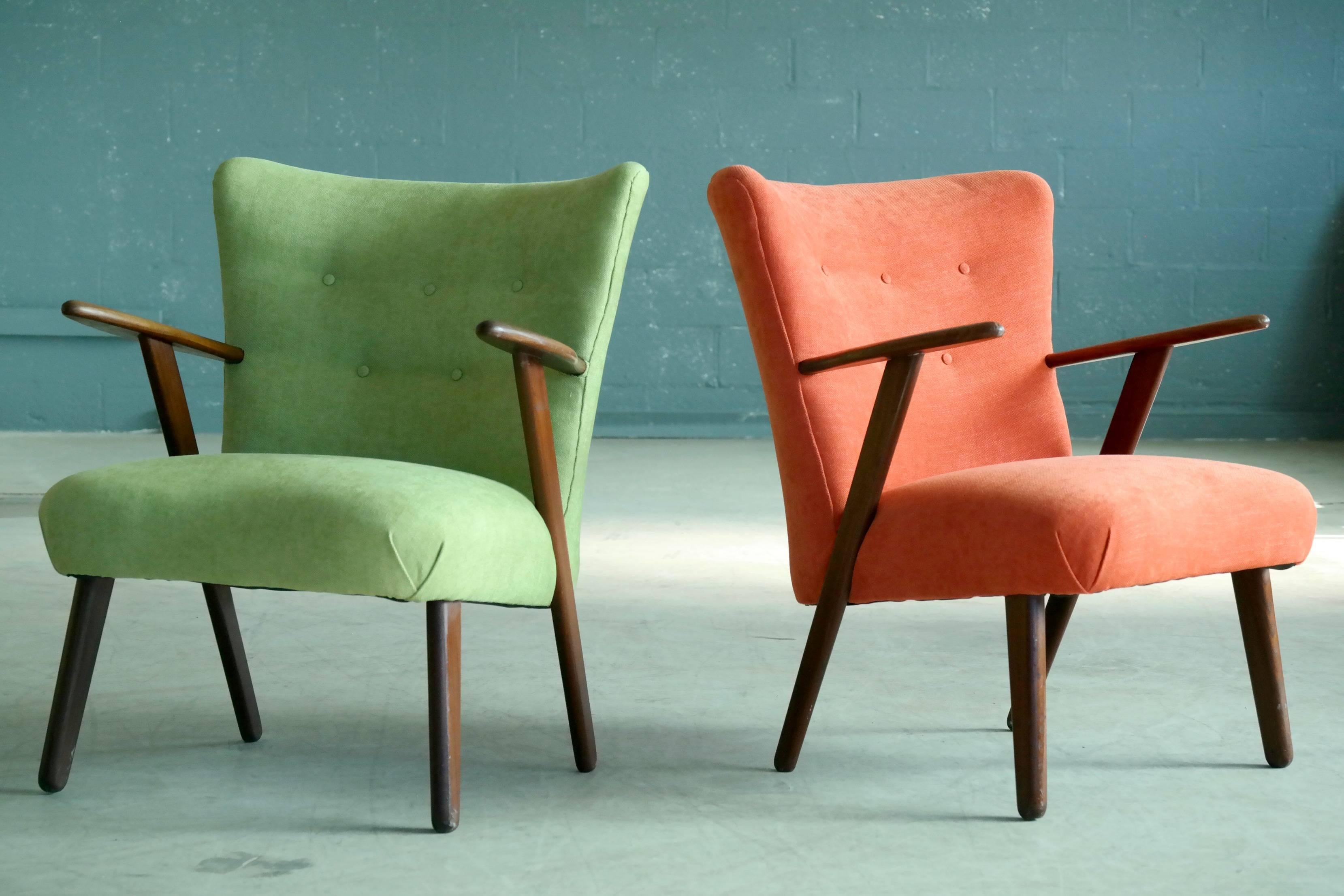 Kurt Olsen Style Pair of Danish 1950s Lounge or Cocktail Chairs in Teak 1