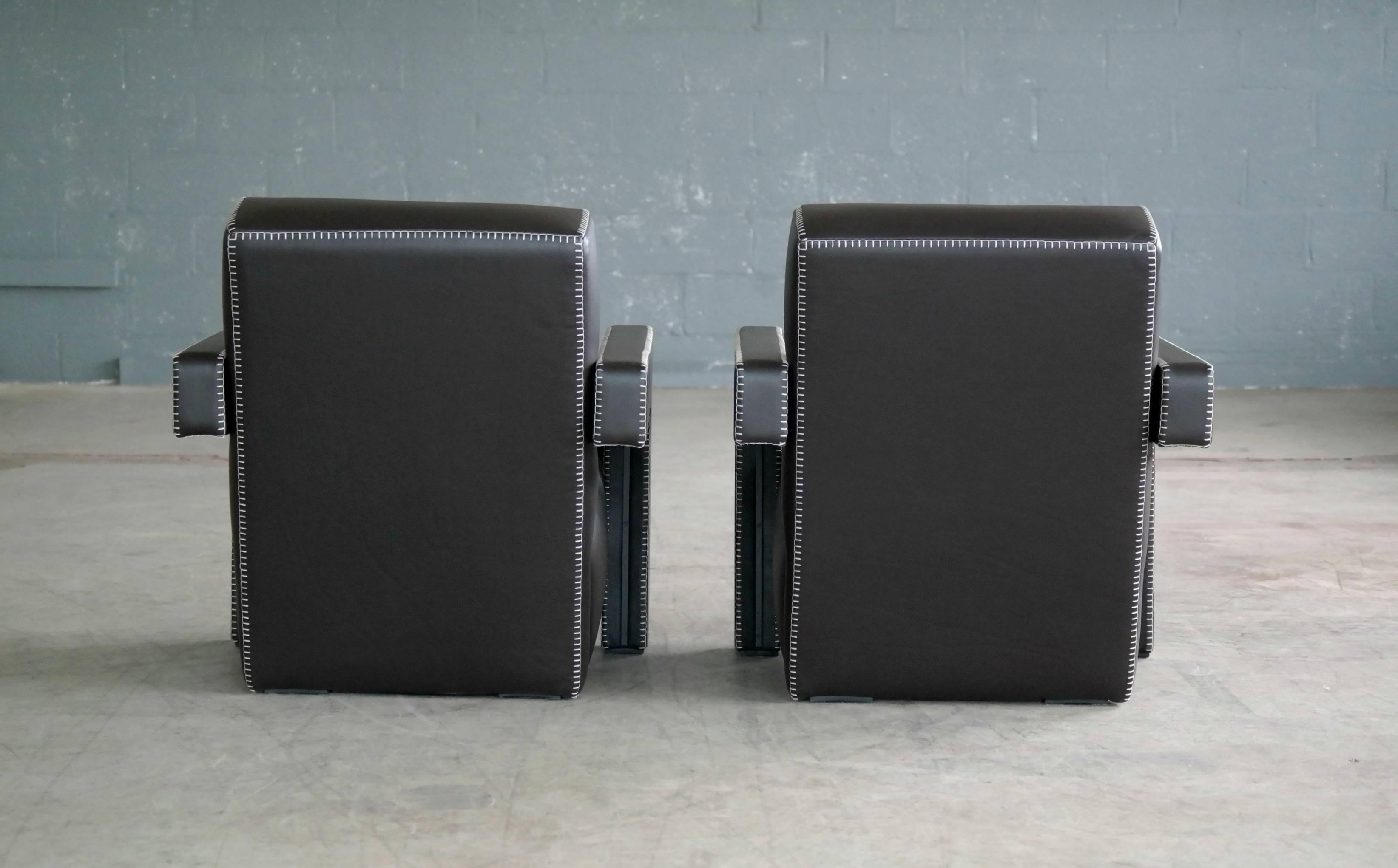 Gerrit Rietveld Pair of Utrecht Lounge Chairs in Dark Mocha Leather by Cassina 1