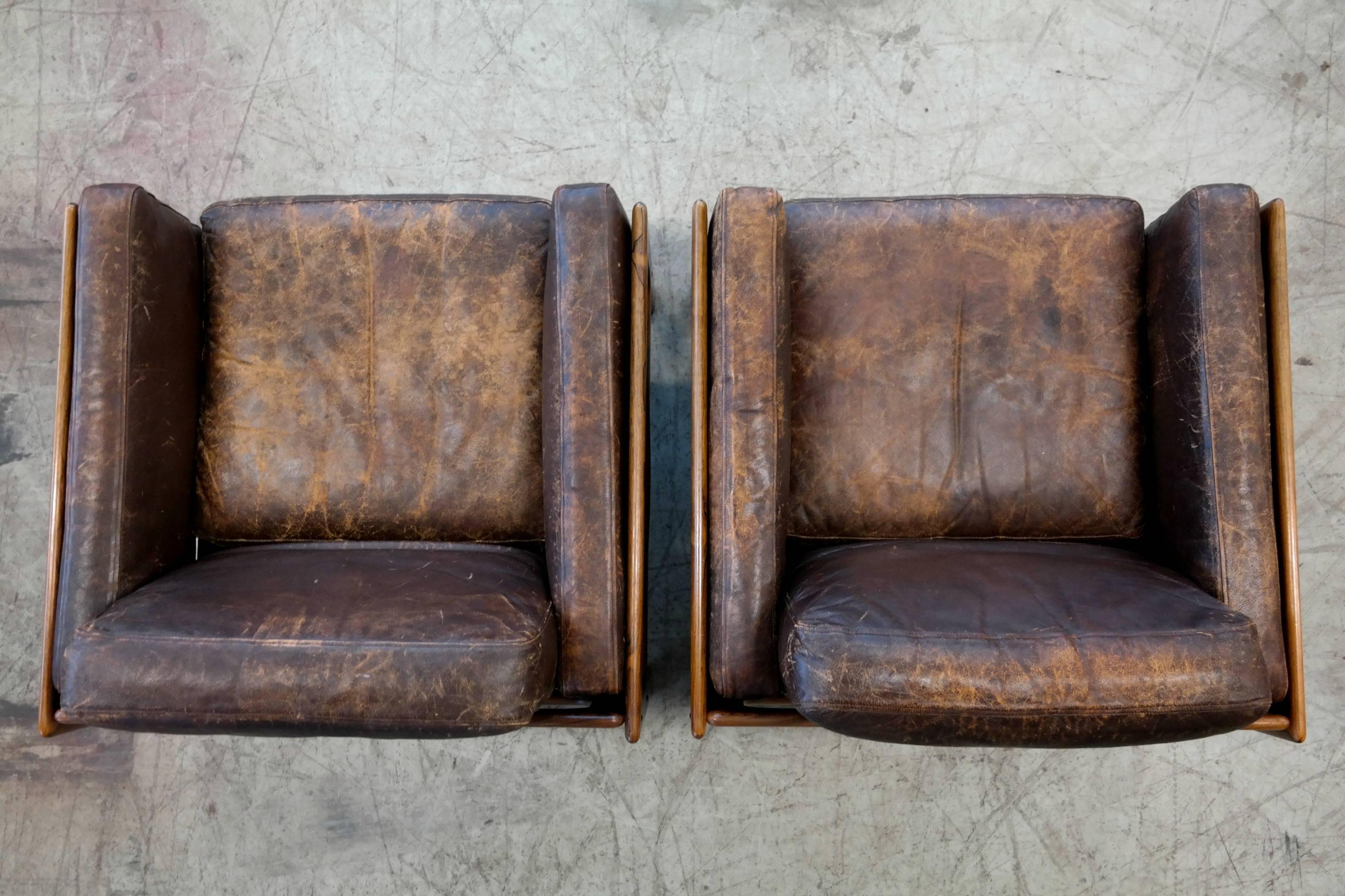Arne Wahl Iversen Pair of Easy Chairs in Rosewood and Leather for Komfort Mobler 3