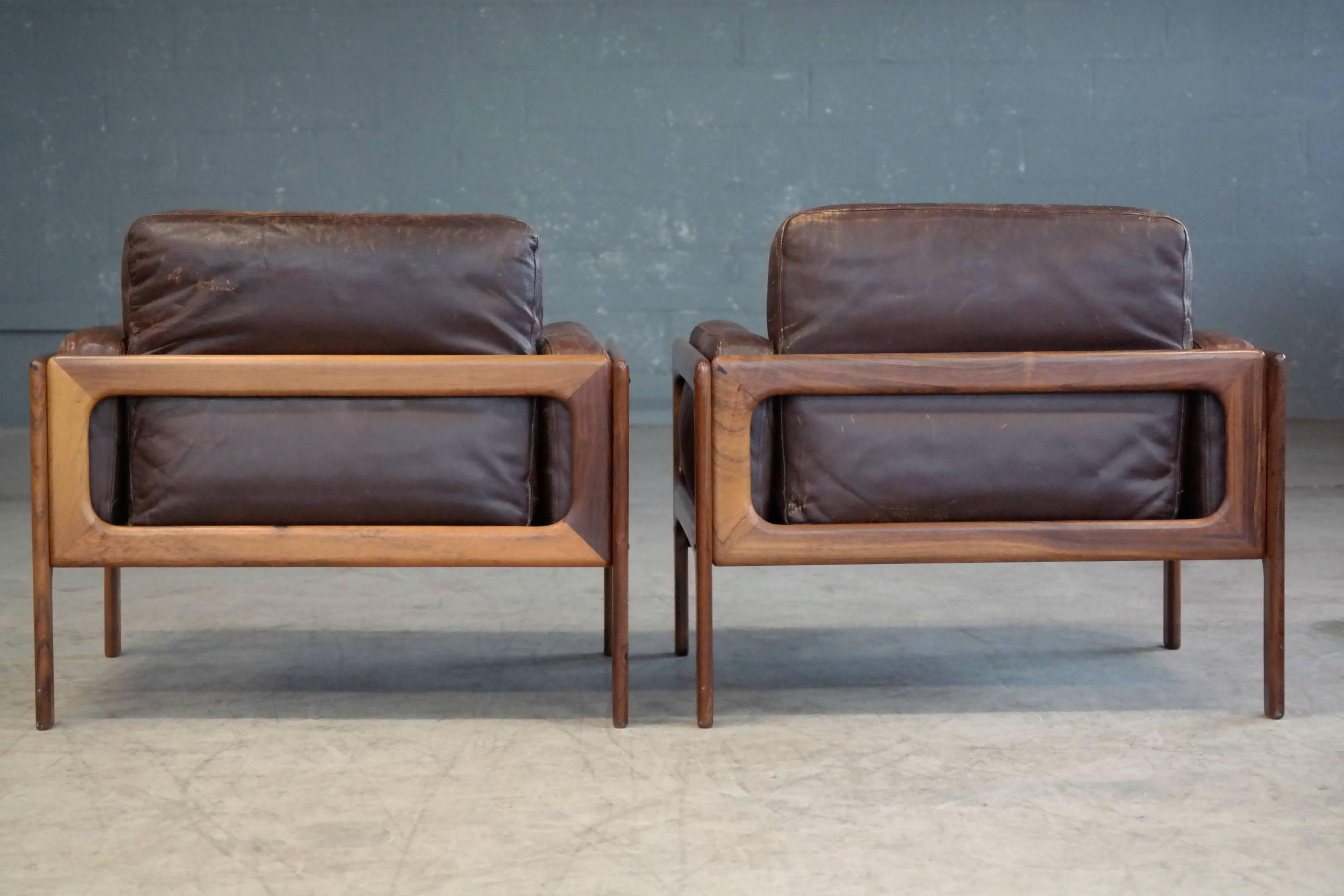 Arne Wahl Iversen Pair of Easy Chairs in Rosewood and Leather for Komfort Mobler 2