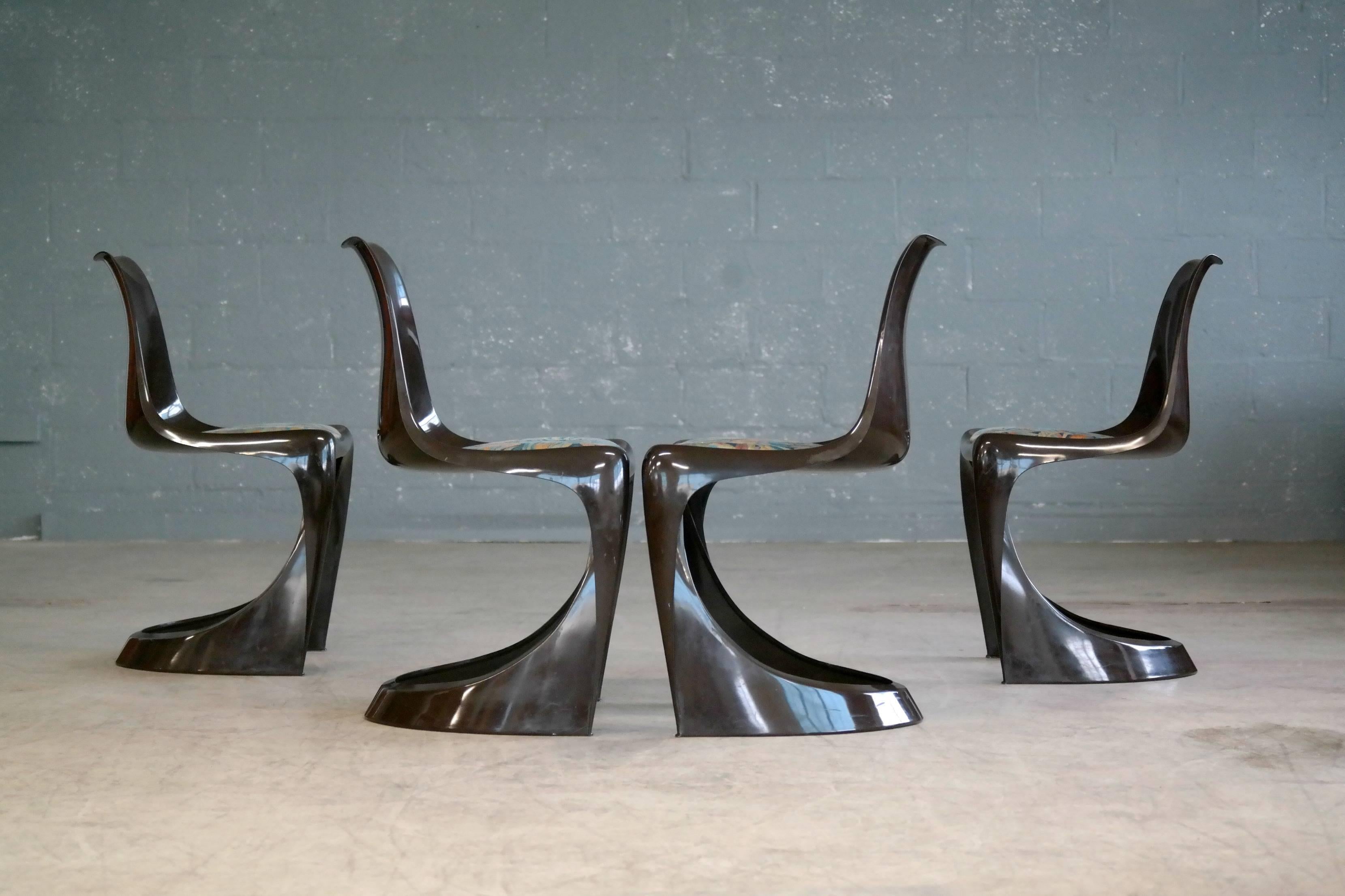 Molded Four Danish Plastic Dining Chairs by Steen Østergaard for Poul Cadovius, 1960s