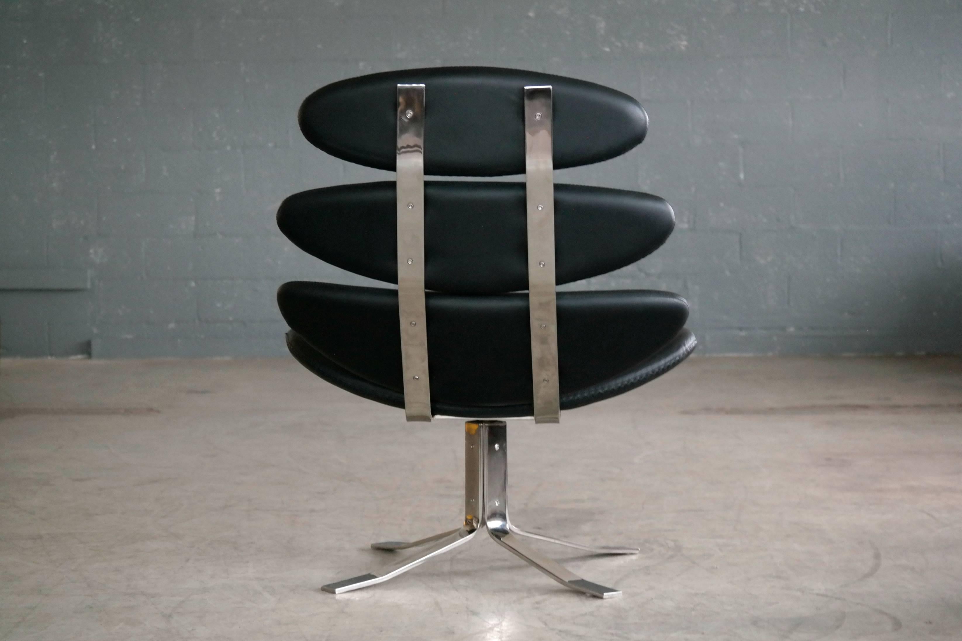 Poul Volther Corona Lounge Chair with Ottoman Replica in Steel and Leather In Excellent Condition In Bridgeport, CT