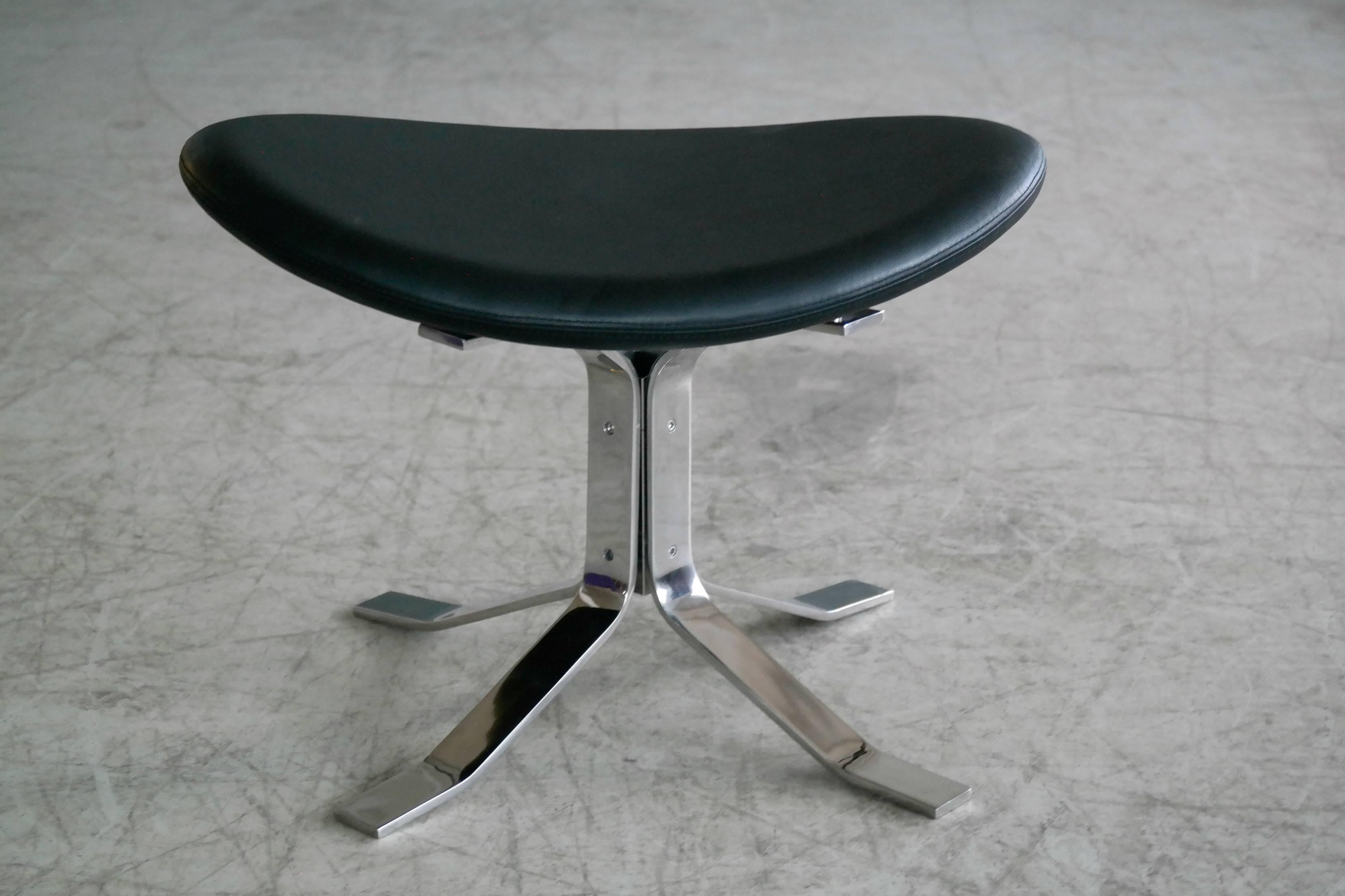 Mid-20th Century Poul Volther Corona Lounge Chair with Ottoman Replica in Steel and Leather