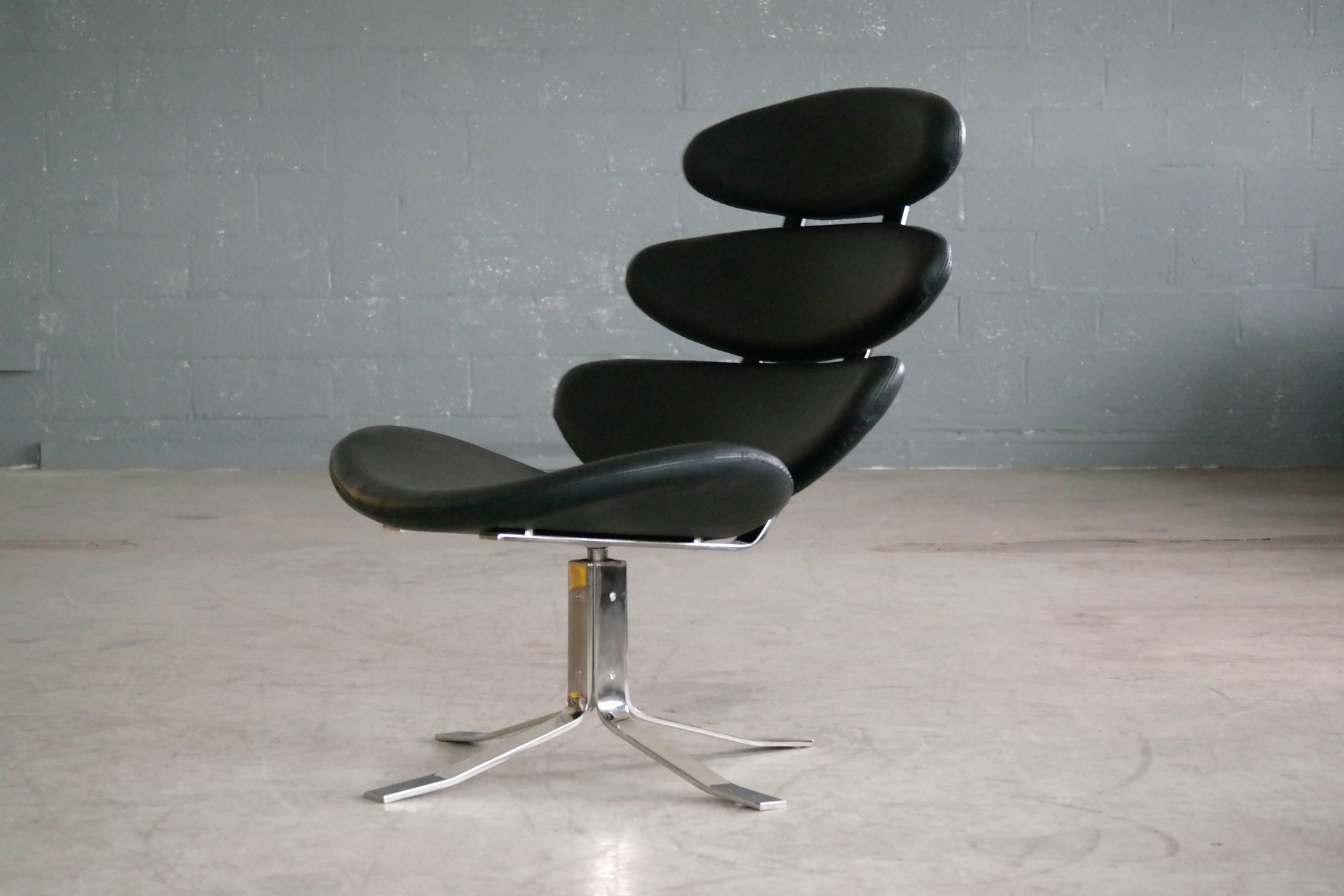 Poul Volther Corona Lounge Chair with Ottoman Replica in Steel and Leather  at 1stDibs