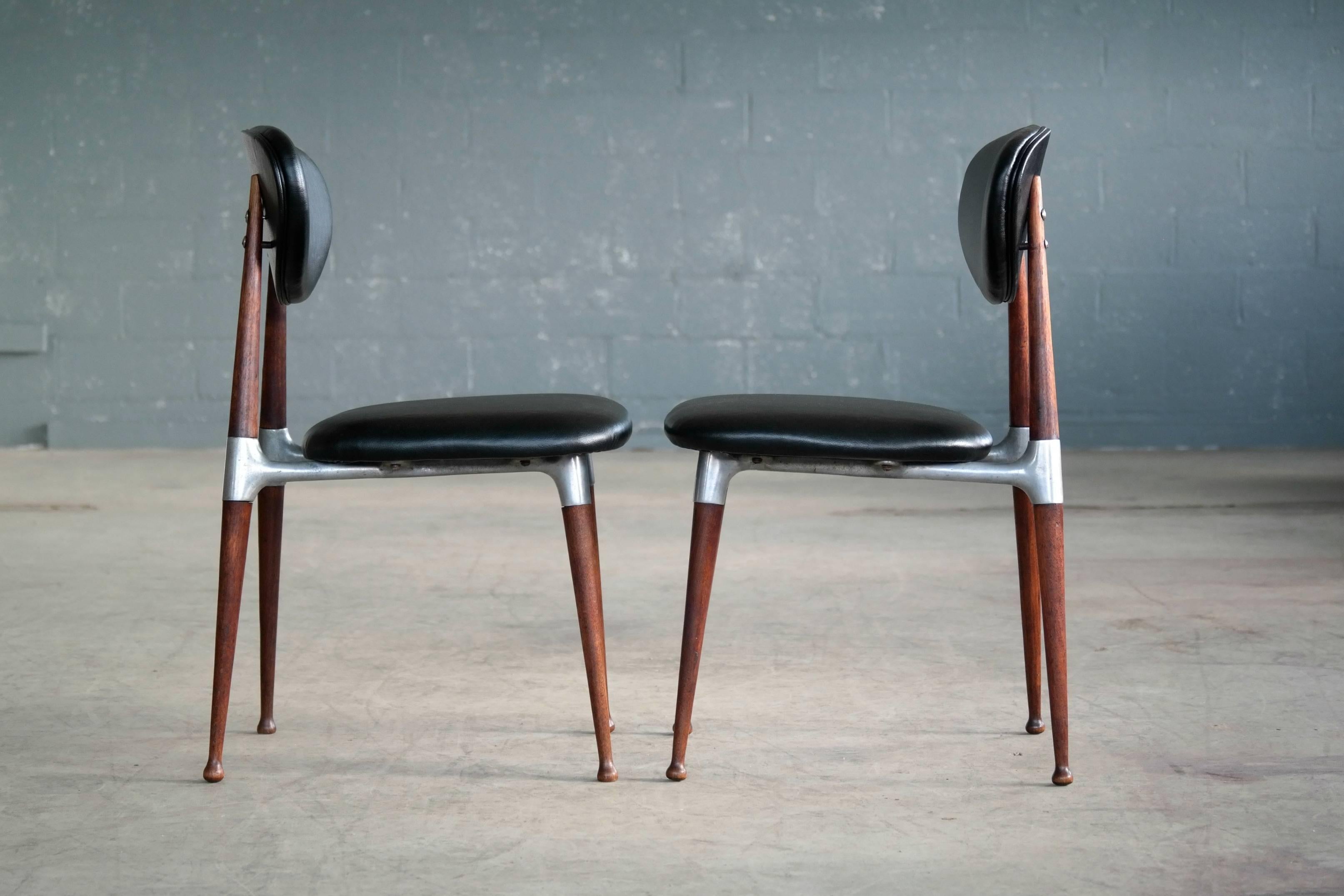 Mid-20th Century Dan Johnson Four Dining Chairs in Walnut and Aluminum for Shelby Williams