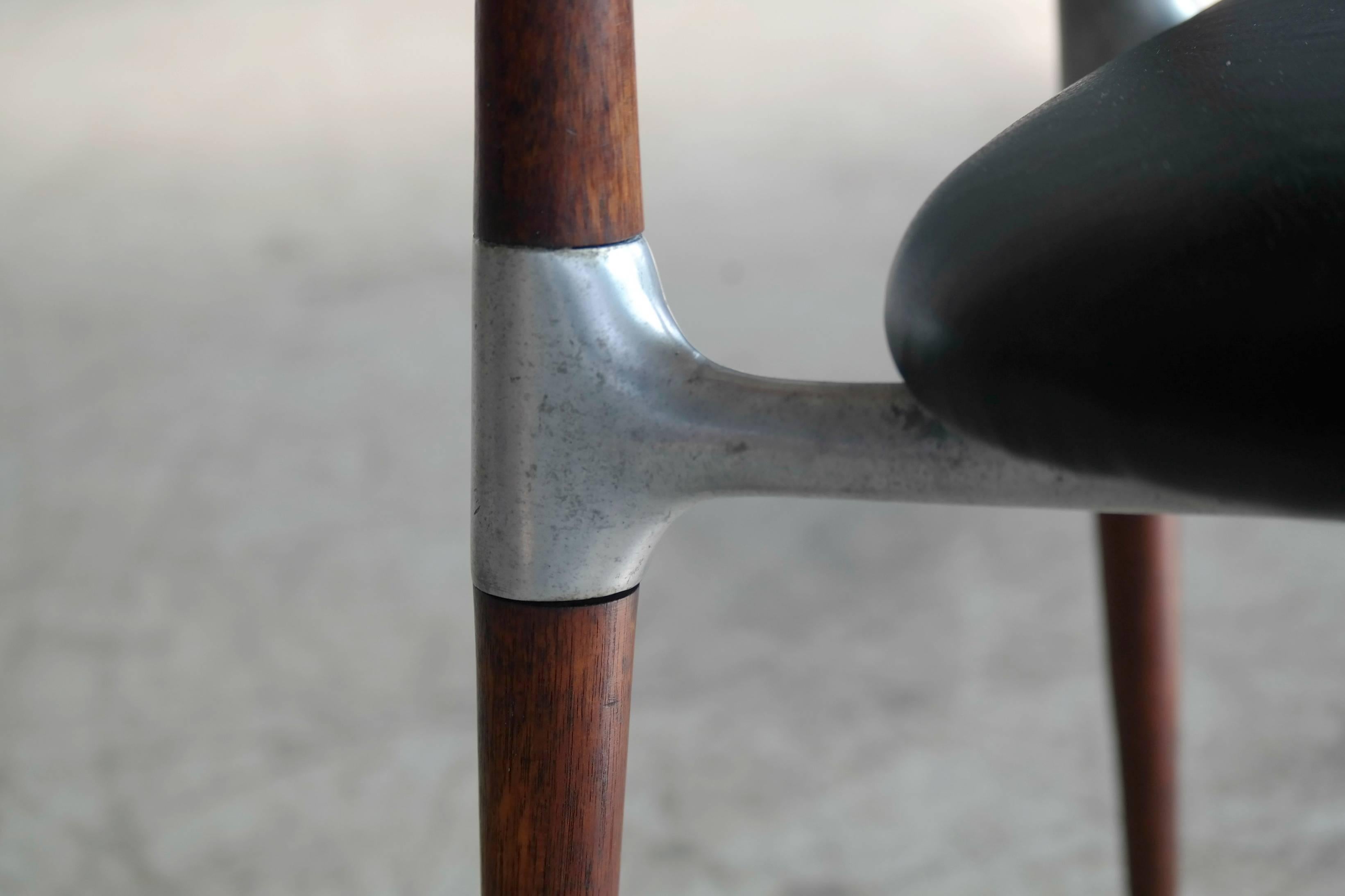 Dan Johnson Four Dining Chairs in Walnut and Aluminum for Shelby Williams 2