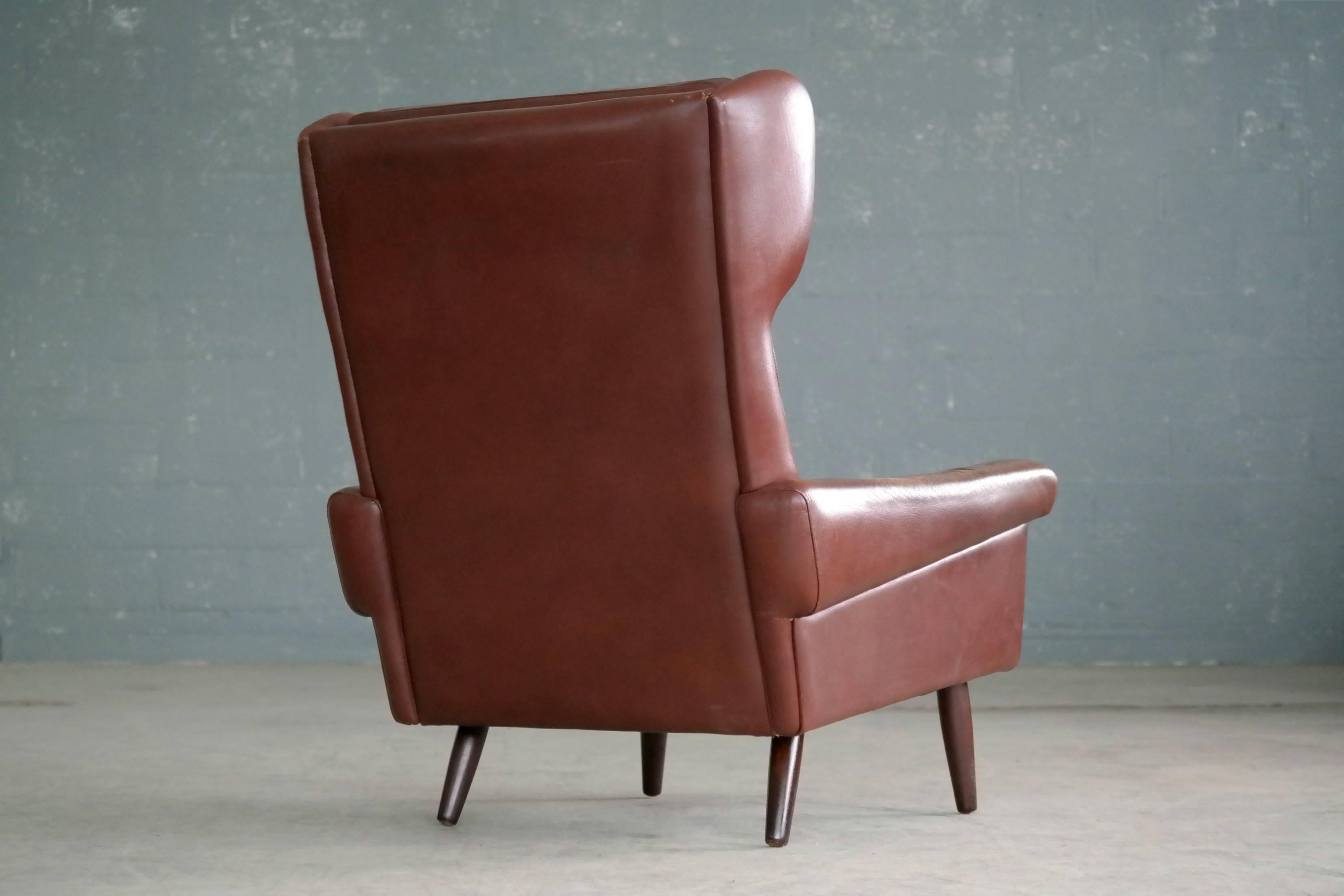 Danish Sven Skipper High Back Winged Arm or Lounge Chair in Cordovan Leather