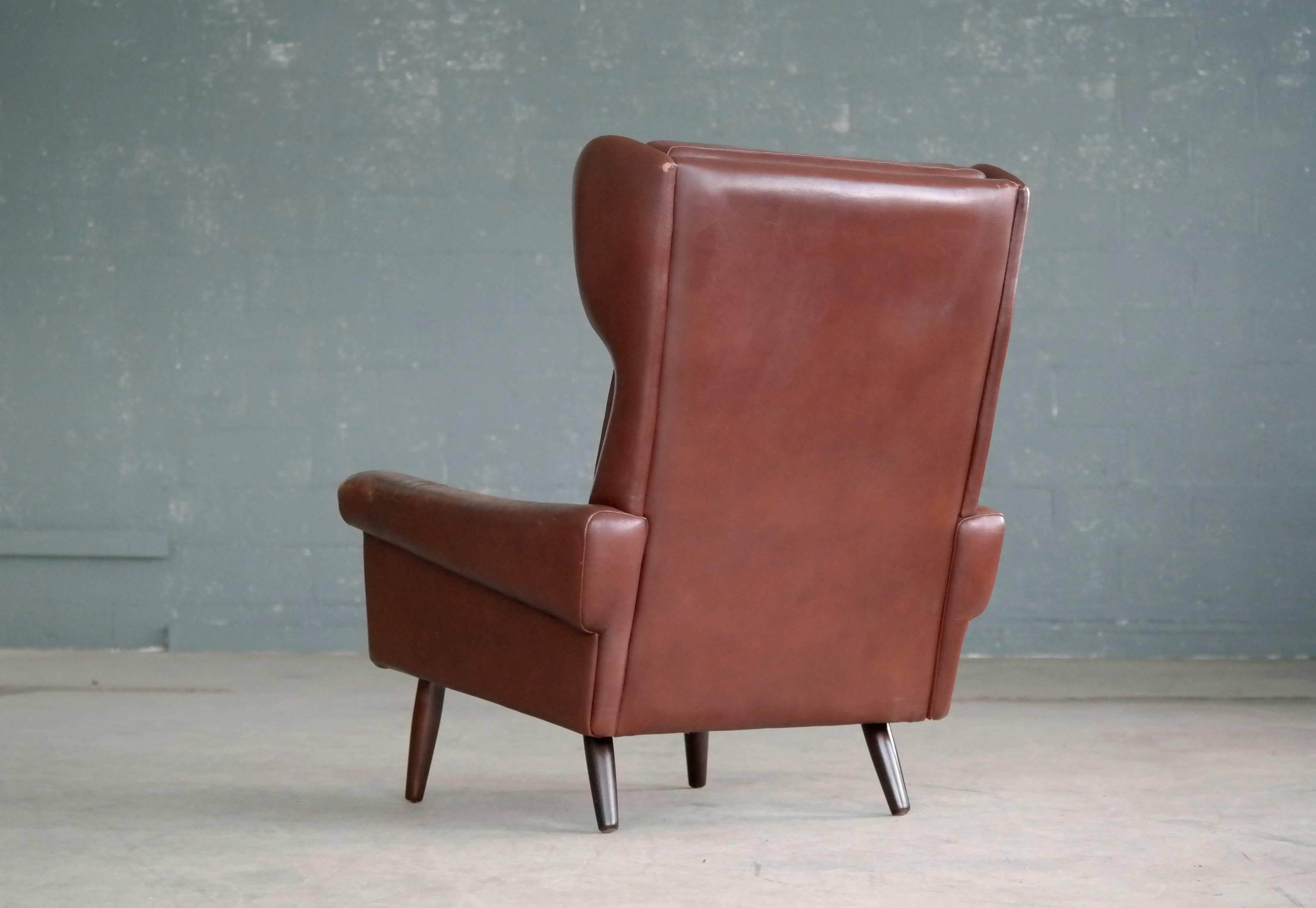 Sven Skipper High Back Winged Arm or Lounge Chair in Cordovan Leather In Good Condition In Bridgeport, CT