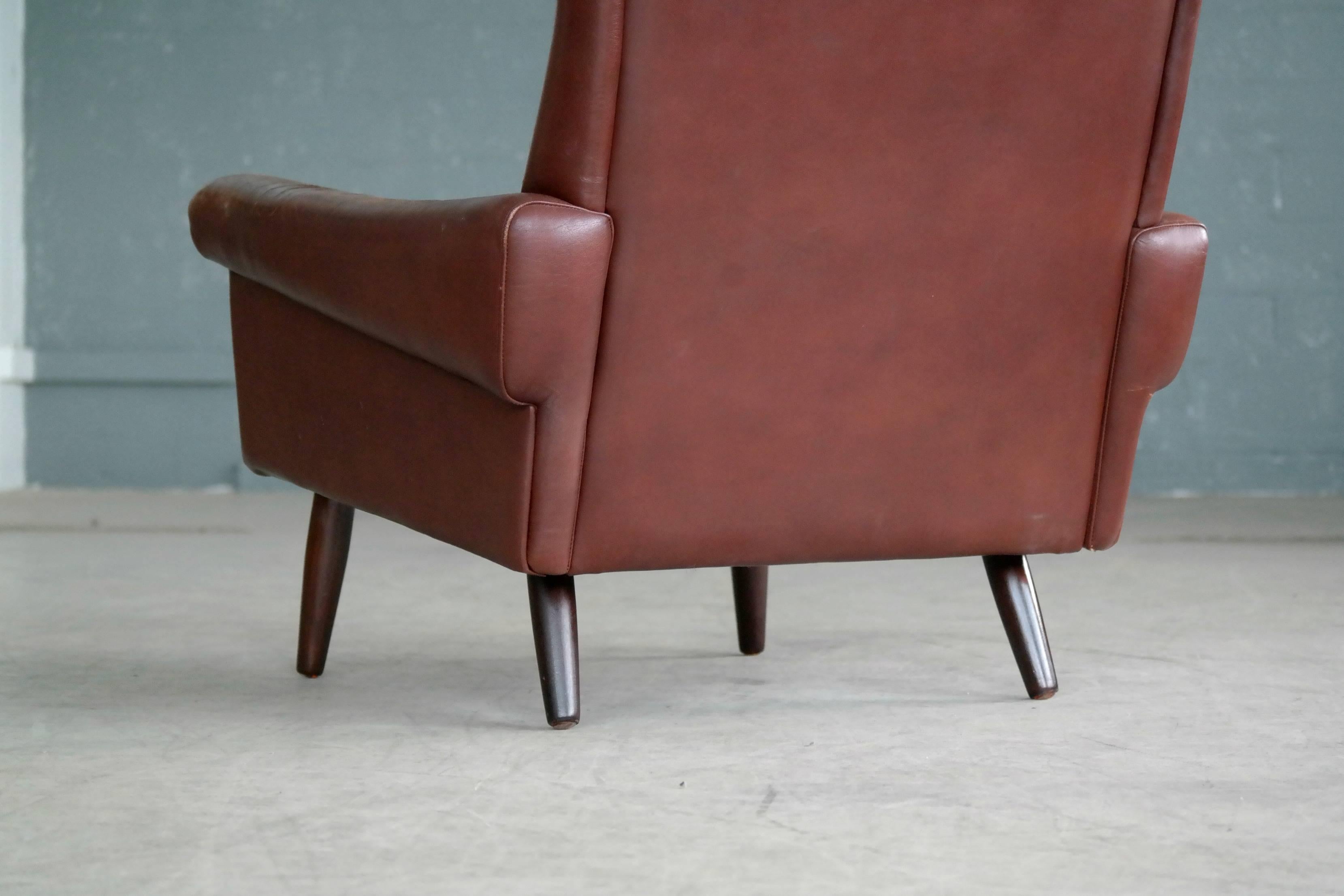 Mid-20th Century Sven Skipper High Back Winged Arm or Lounge Chair in Cordovan Leather