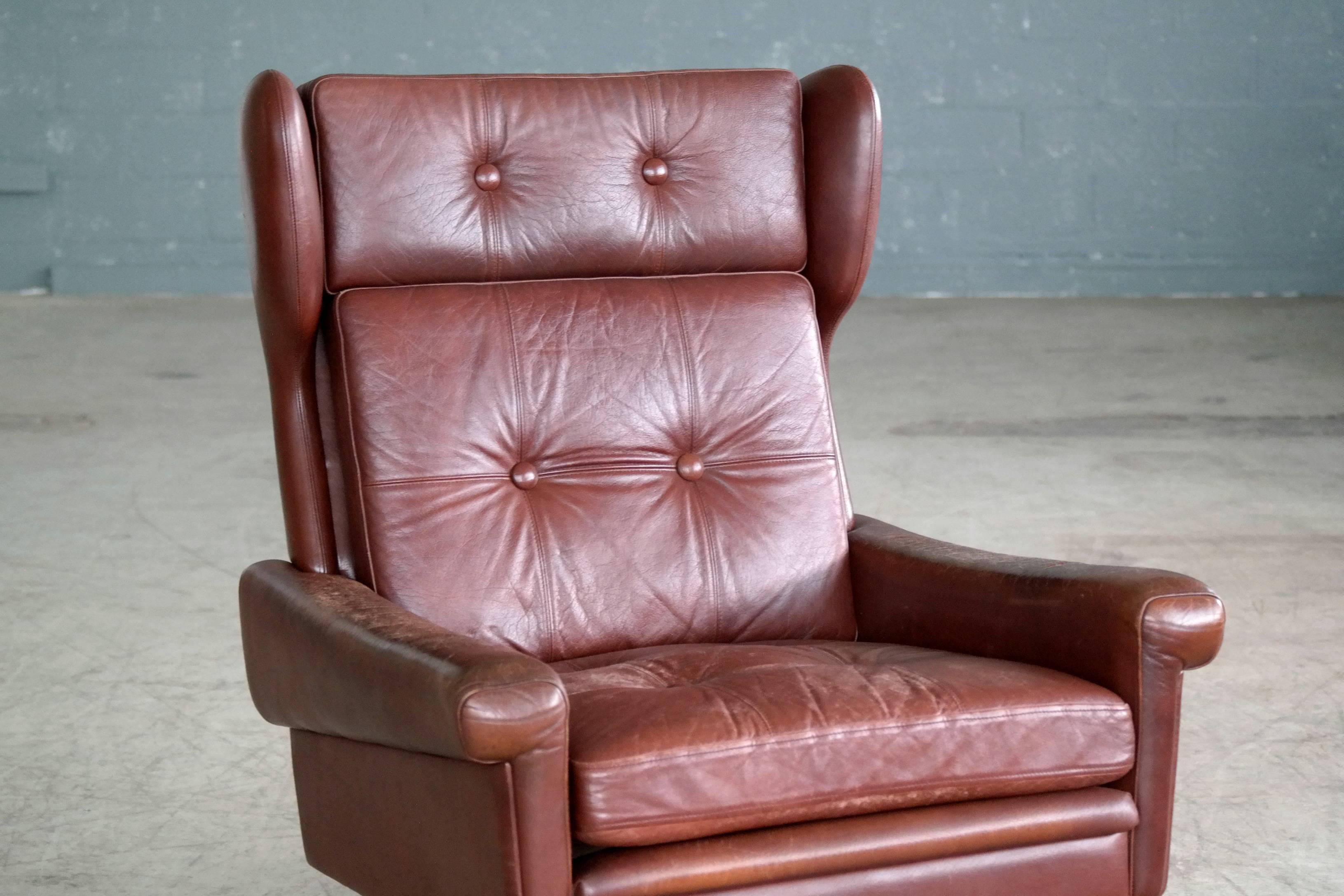 Mid-Century Modern Sven Skipper High Back Winged Arm or Lounge Chair in Cordovan Leather