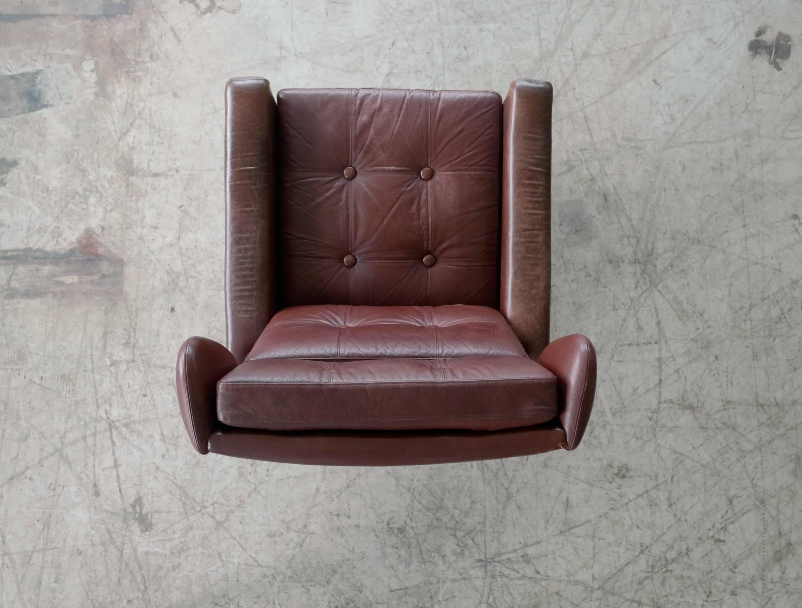 Sven Skipper High Back Winged Arm or Lounge Chair in Cordovan Leather 2