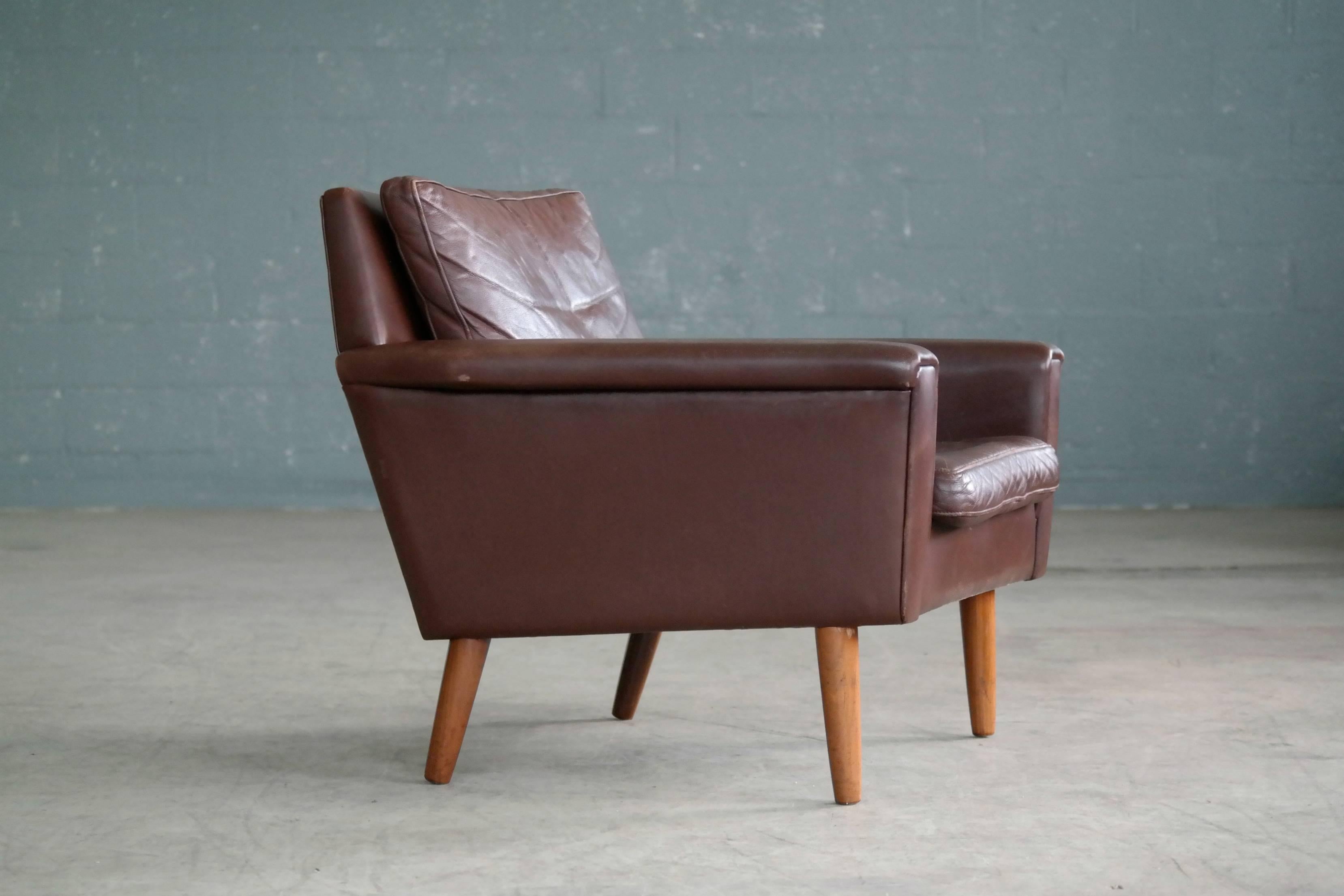 Danish Georg Thams Classic Easy Chair in Chestnut Colored Leather, 1960s