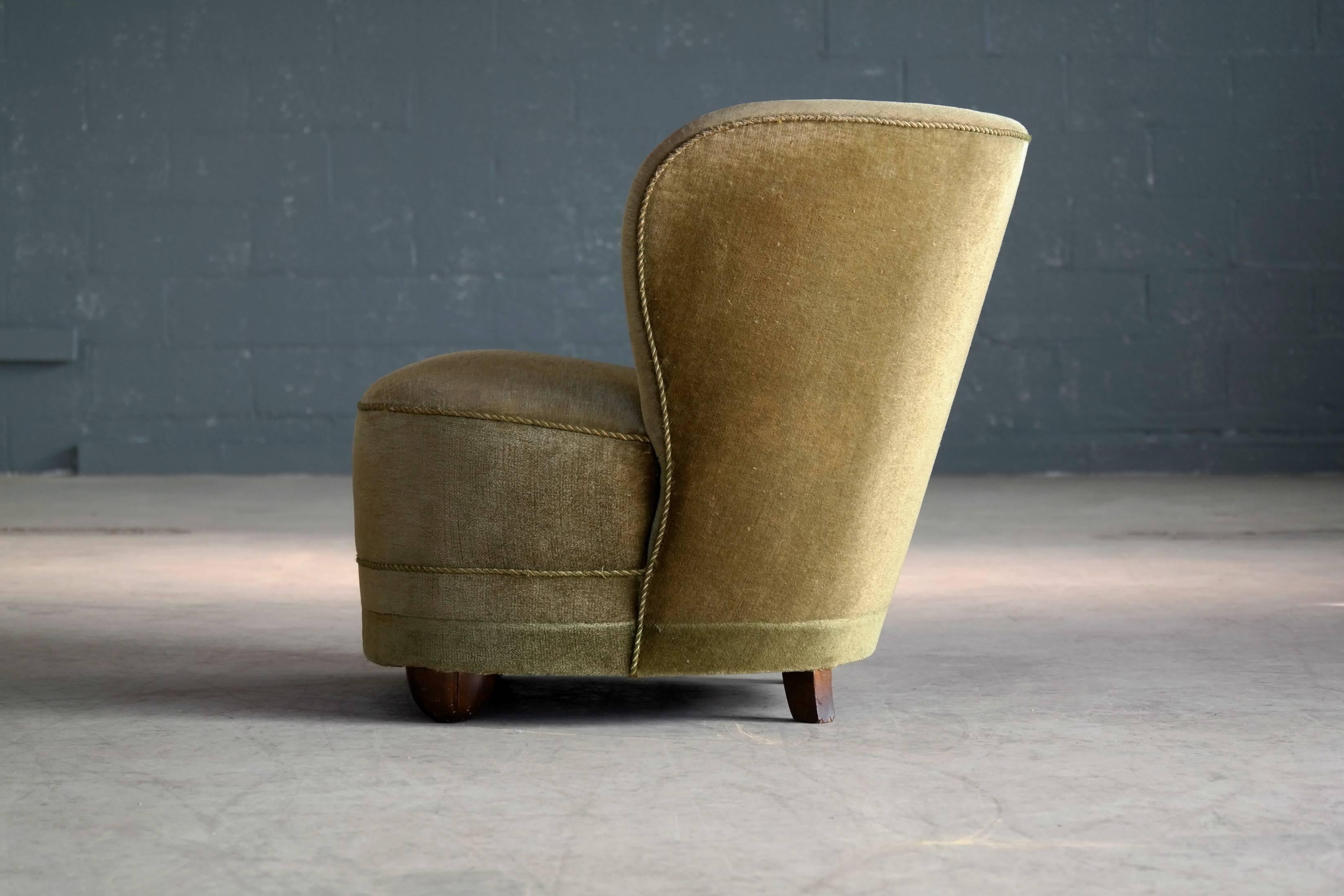 Mid-20th Century Viggo Boesen Attributed, 1940s Lounge or Slipper Chair in Mohair