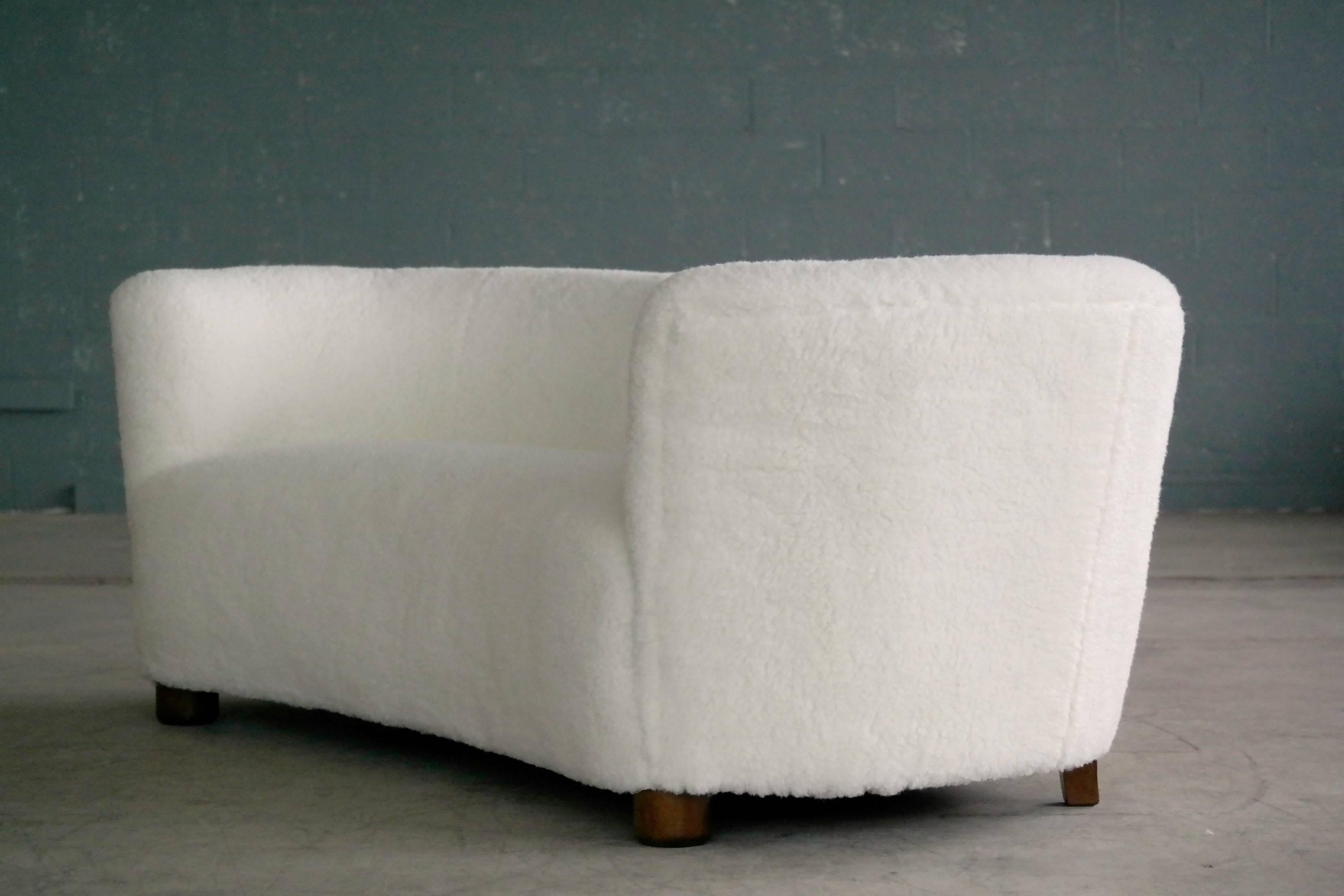 Wool Viggo Boesen Attributed Banana Shape Sofa in Lambswool by Slagelse Møbelværk