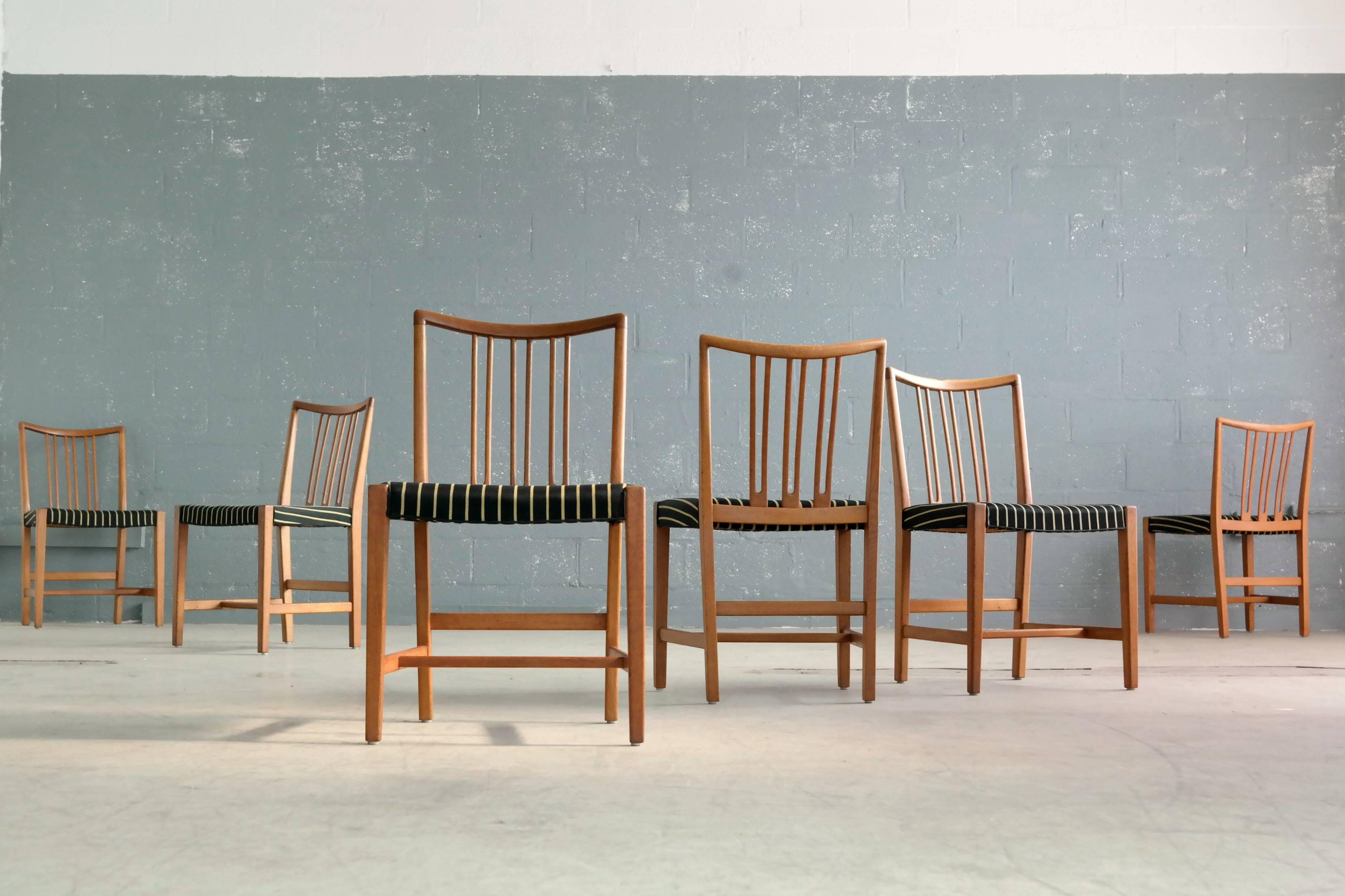 Scandinavian Modern Hans Wegner Set of Six Dining Chairs, circa 1942 for Mikael Laursen