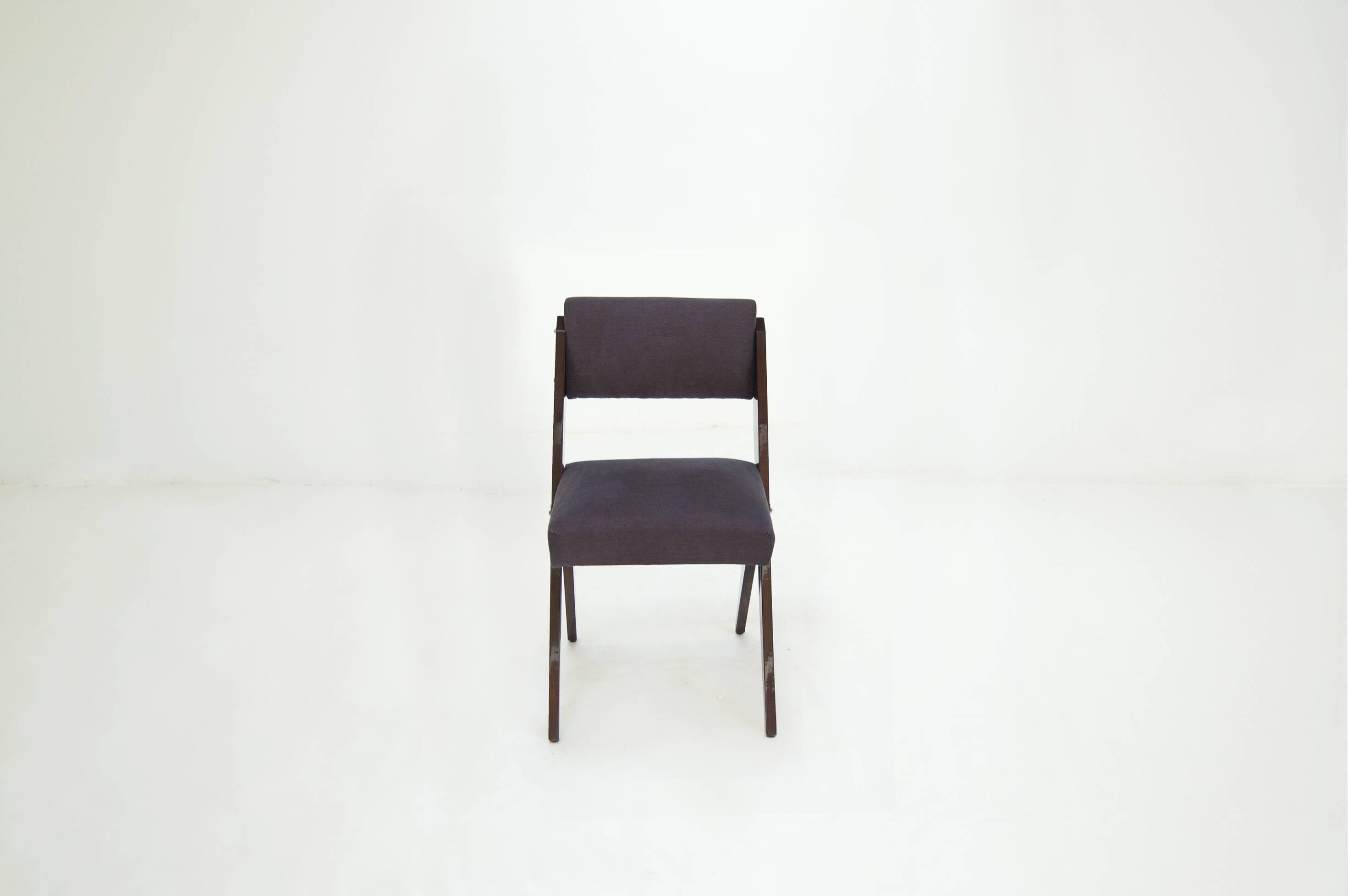 Fabric Jose Zanine de Caldas Four Grey Dining Chairs Brazilian Mid-Century ModernDesign