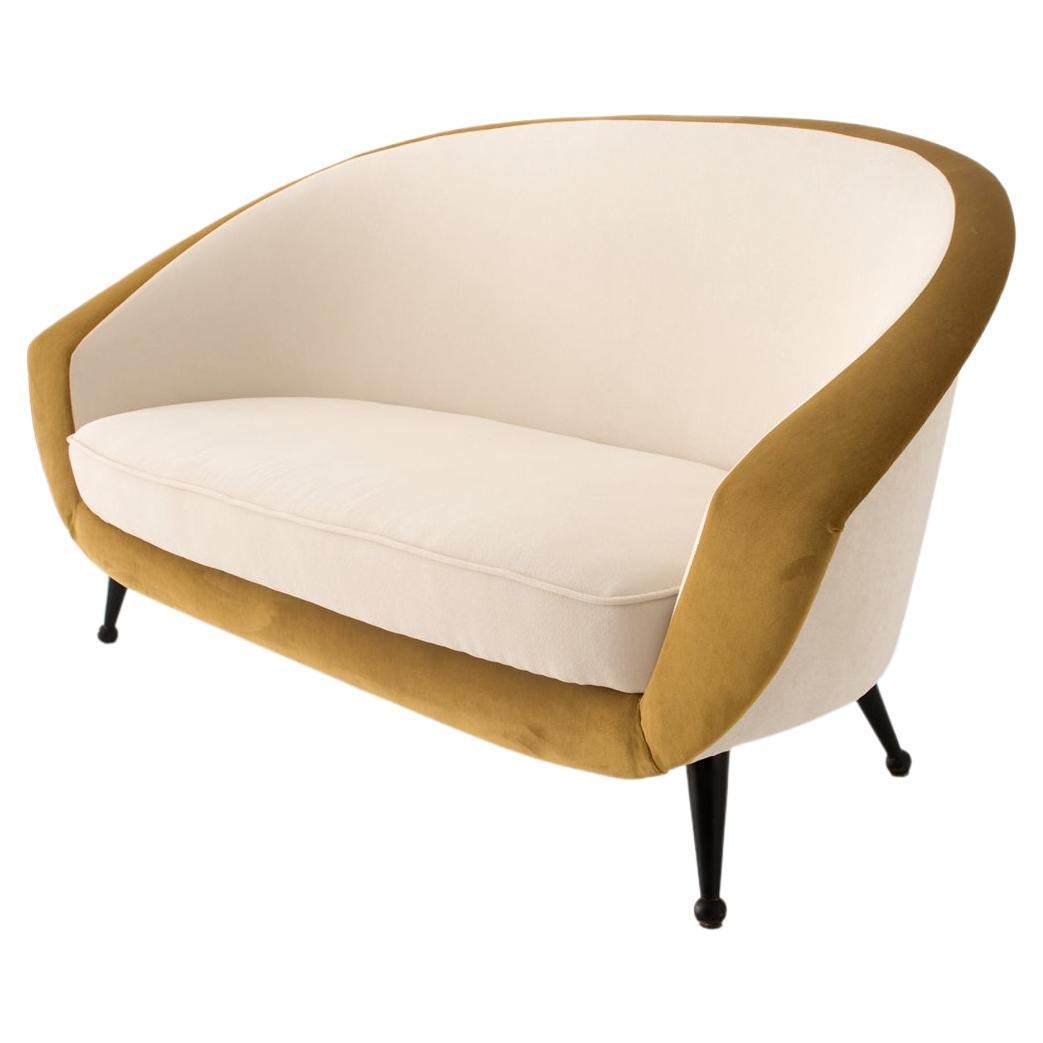 Folke Jansson Mid-century Sofa Model "Tellus, " Sweden 1950 ochre crea