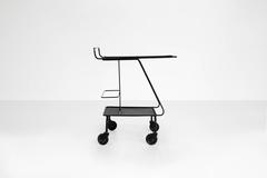Mathieu Mategot, Serving Cart, Tea Trolley, Lacquered black metal, France, 1950