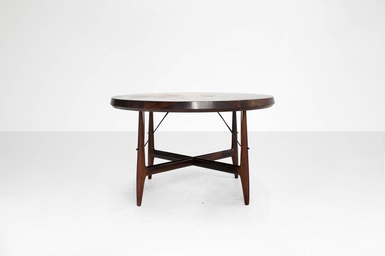 Sergio Rodrigues (1927-2014)

Round dining table model “Stella”
Manufactured by Oca
Brazil, 1956
Jacaranda wood, brass, iron

Measurements
122 cm diameter x 73 height cm
48 in diameter x 28.5 height in

Literature
Sergio Rodrigues, Fernandez, ppg.
