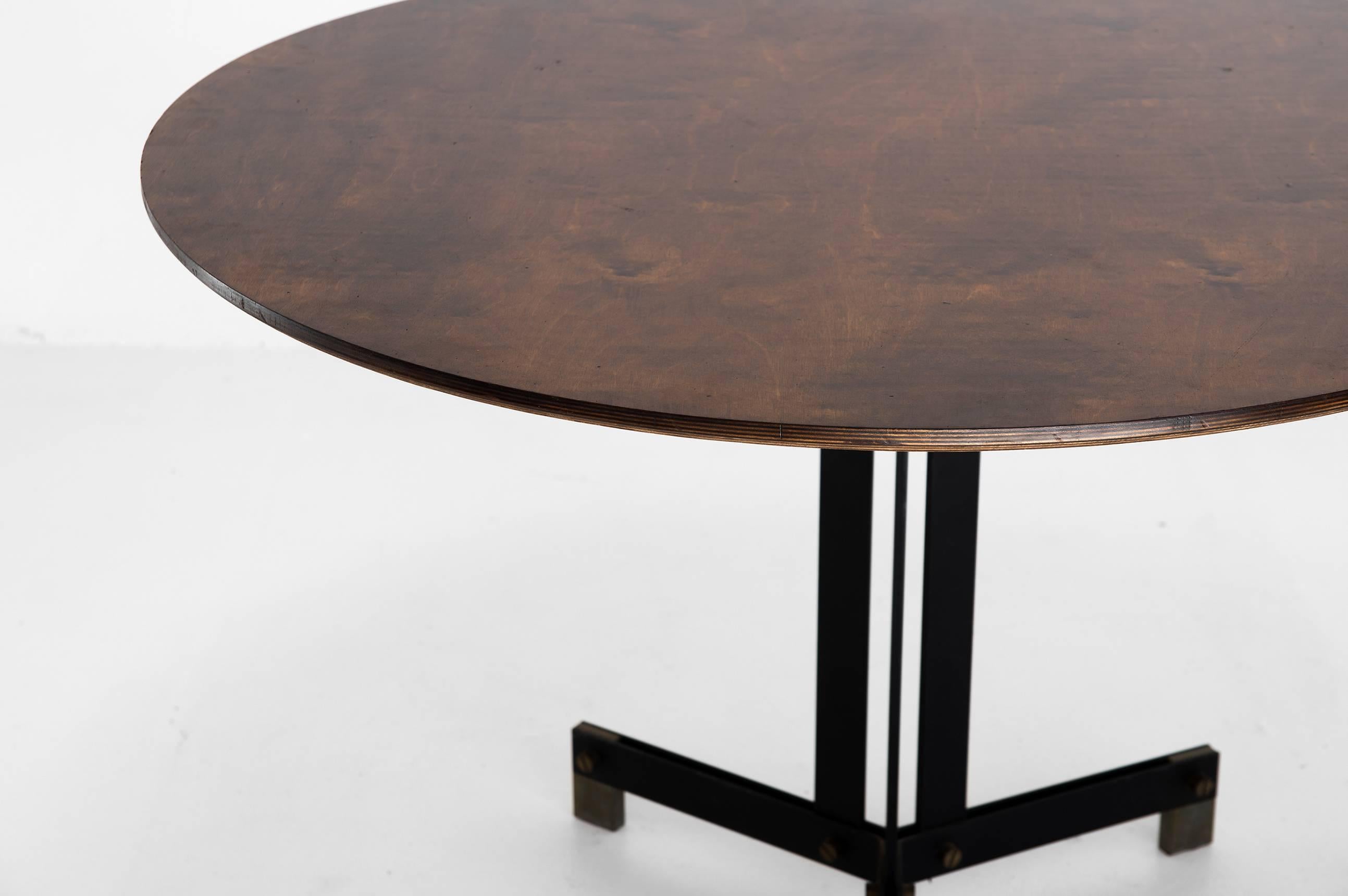Ignazio Gardella (1905-1999)

Round Table
Round Dining Table 
Manufactured by Azucena
Italy, 1950Varnished metal and polished brass legs, wooden top

Measurements
120 cm diameter x 77 cm height
47. 2 in diameter x 30.3 in height

Literature
I.