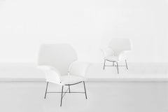 Martin Eisler & Carlo Hauner Poltrona moderna brasiliana grande Tessuto bianco metallo