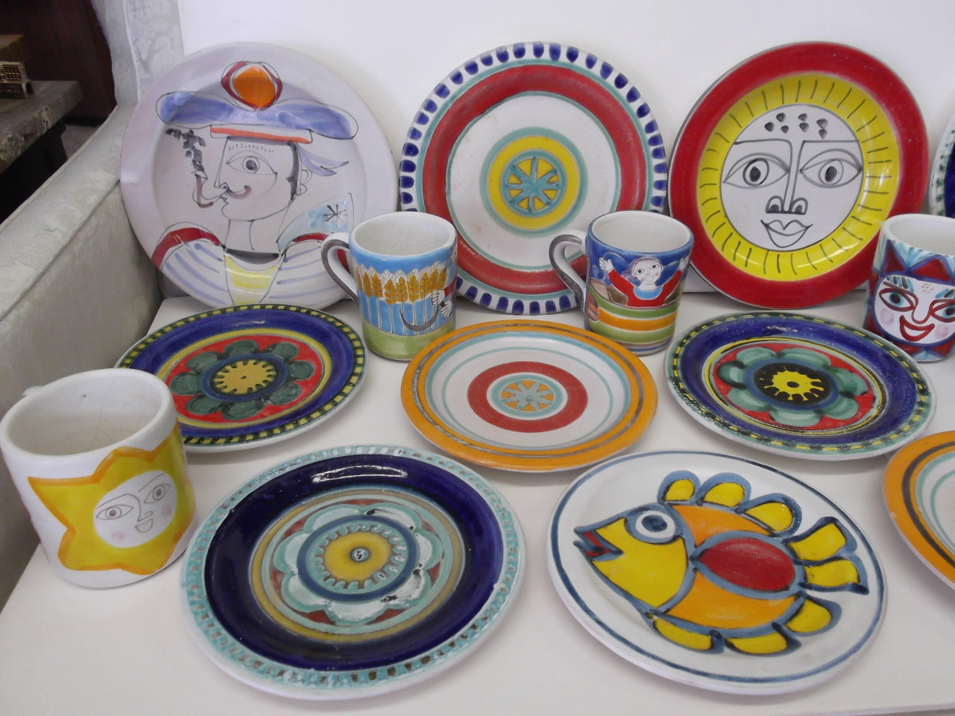 Hand-Painted 22 Pieces Lot 1960s DeSimone Italian Pottery Dishes