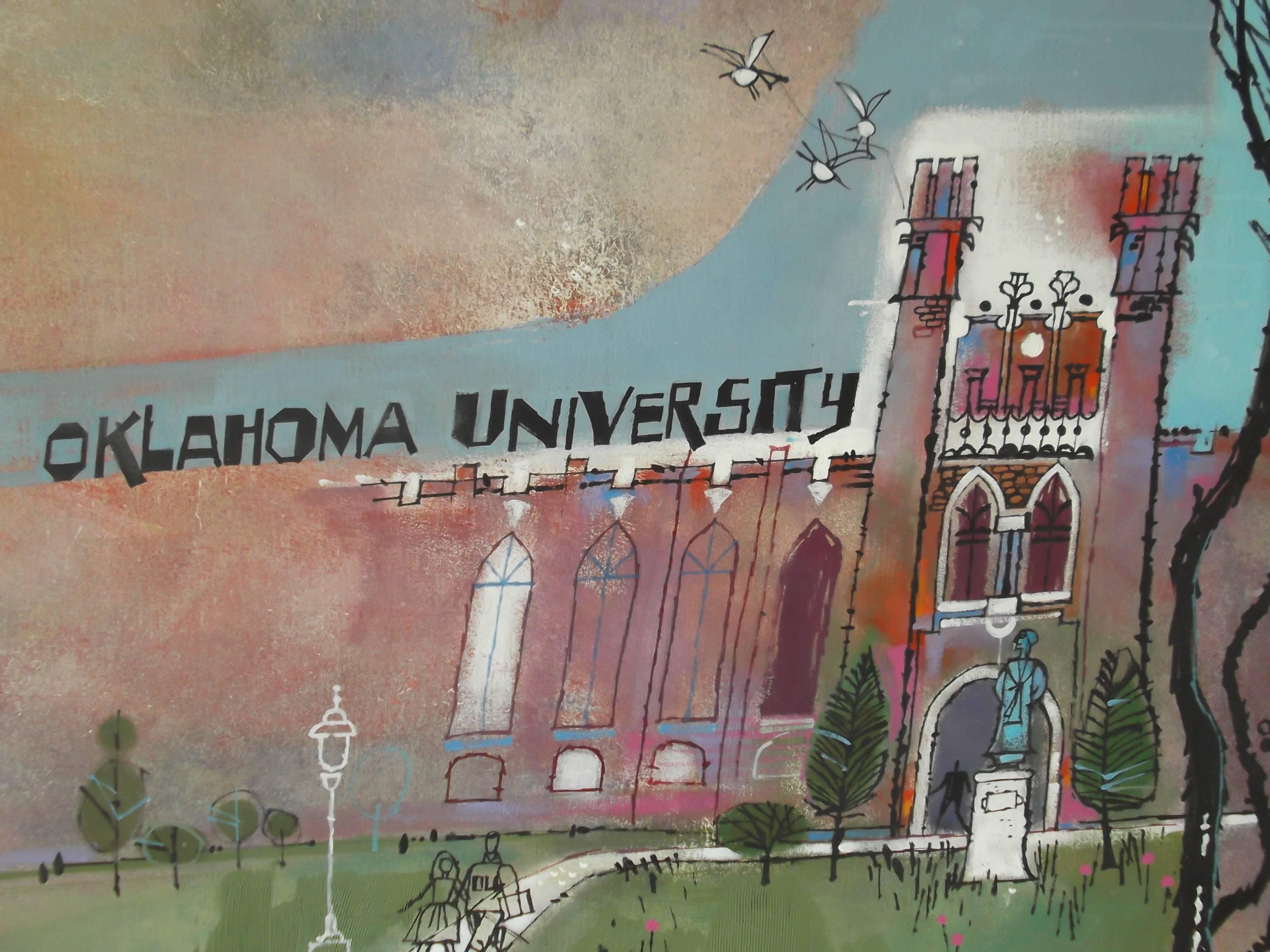 Large Ben Shahn Original Painting Oklahoma University, circa 1960 In Good Condition For Sale In Tulsa, OK