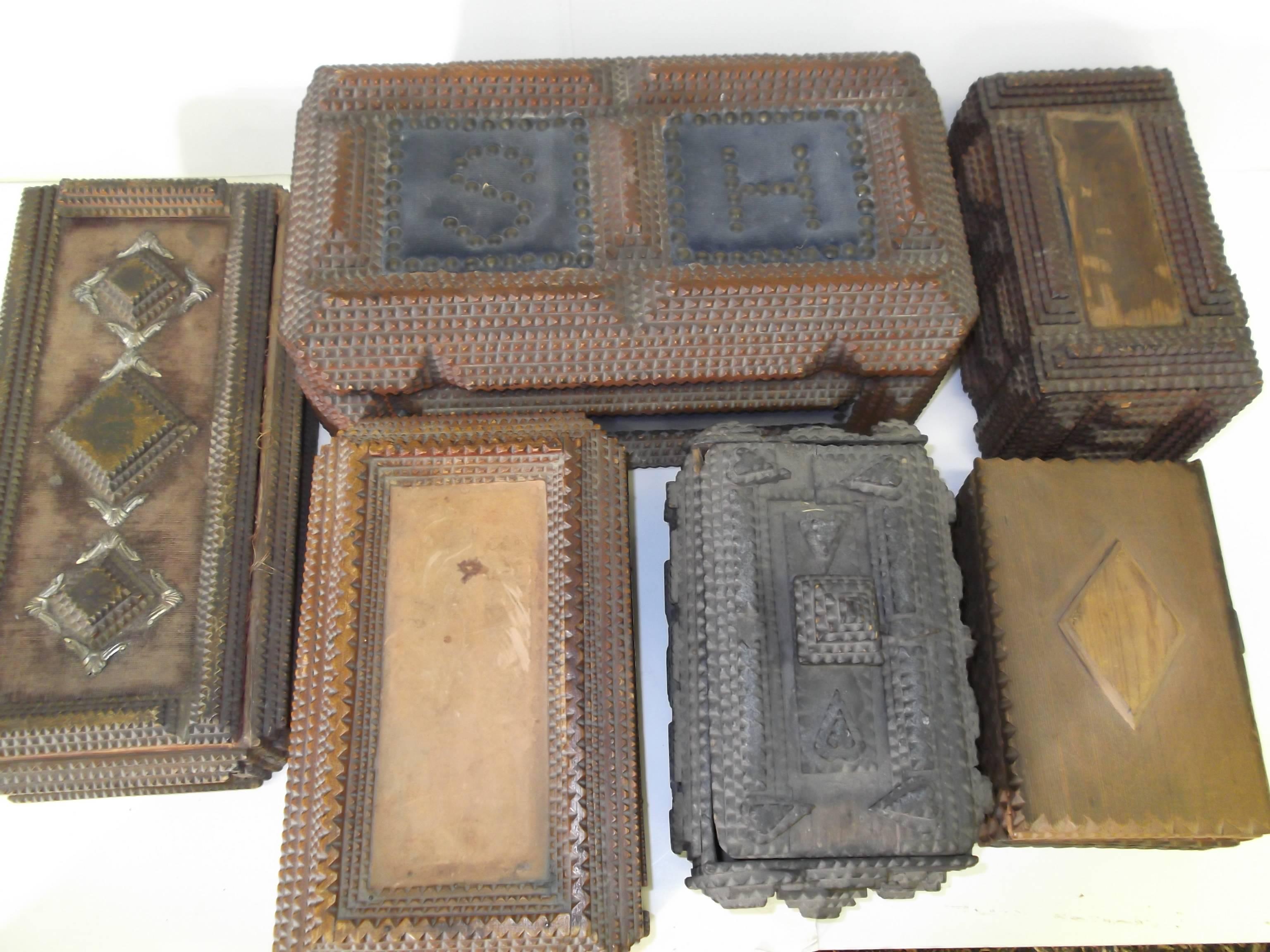 Collection of Antique Tramp Art Boxes 1