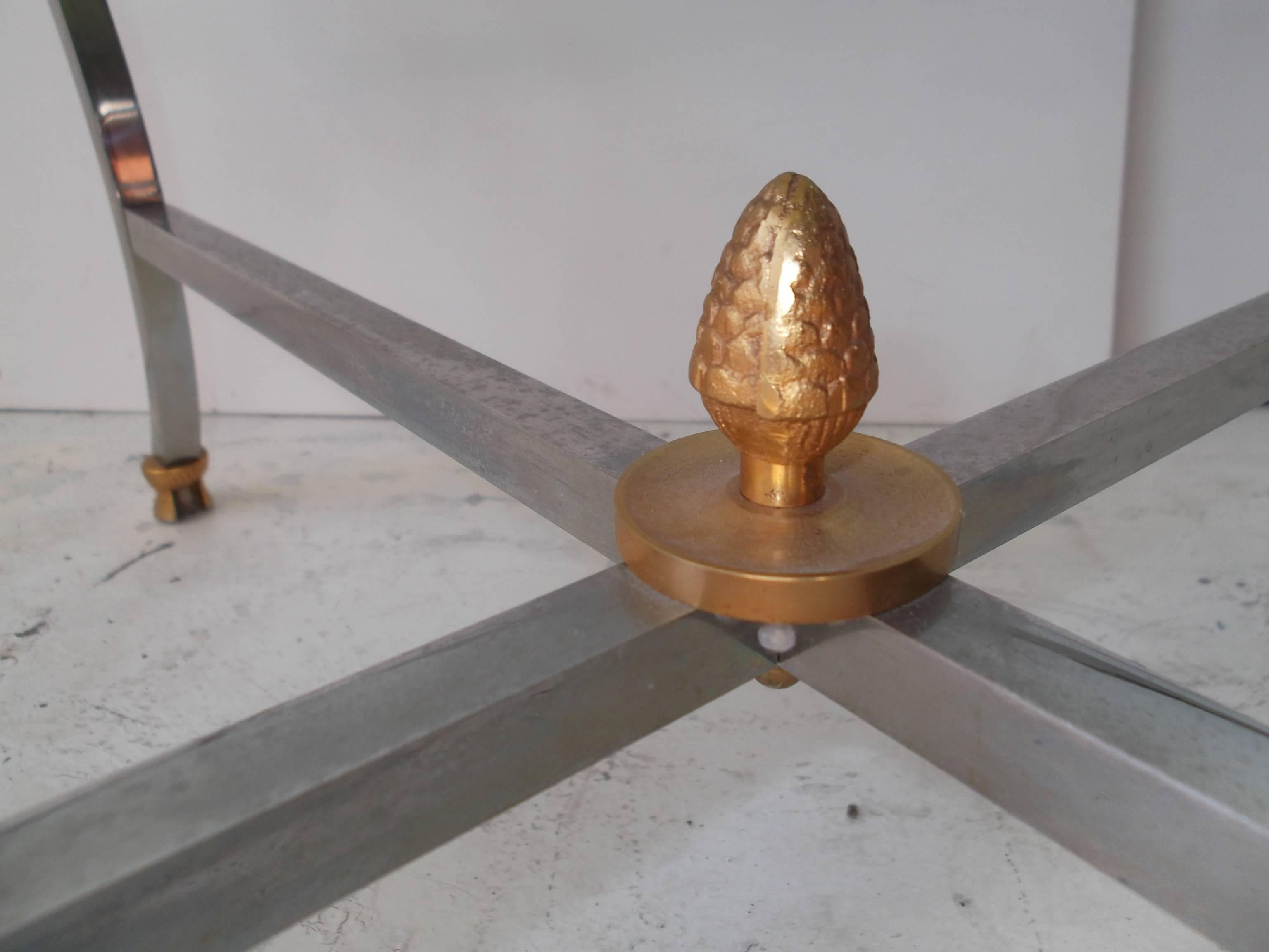 French Maison Jansen Steel Brass Hoof Pineapple Coffee Table