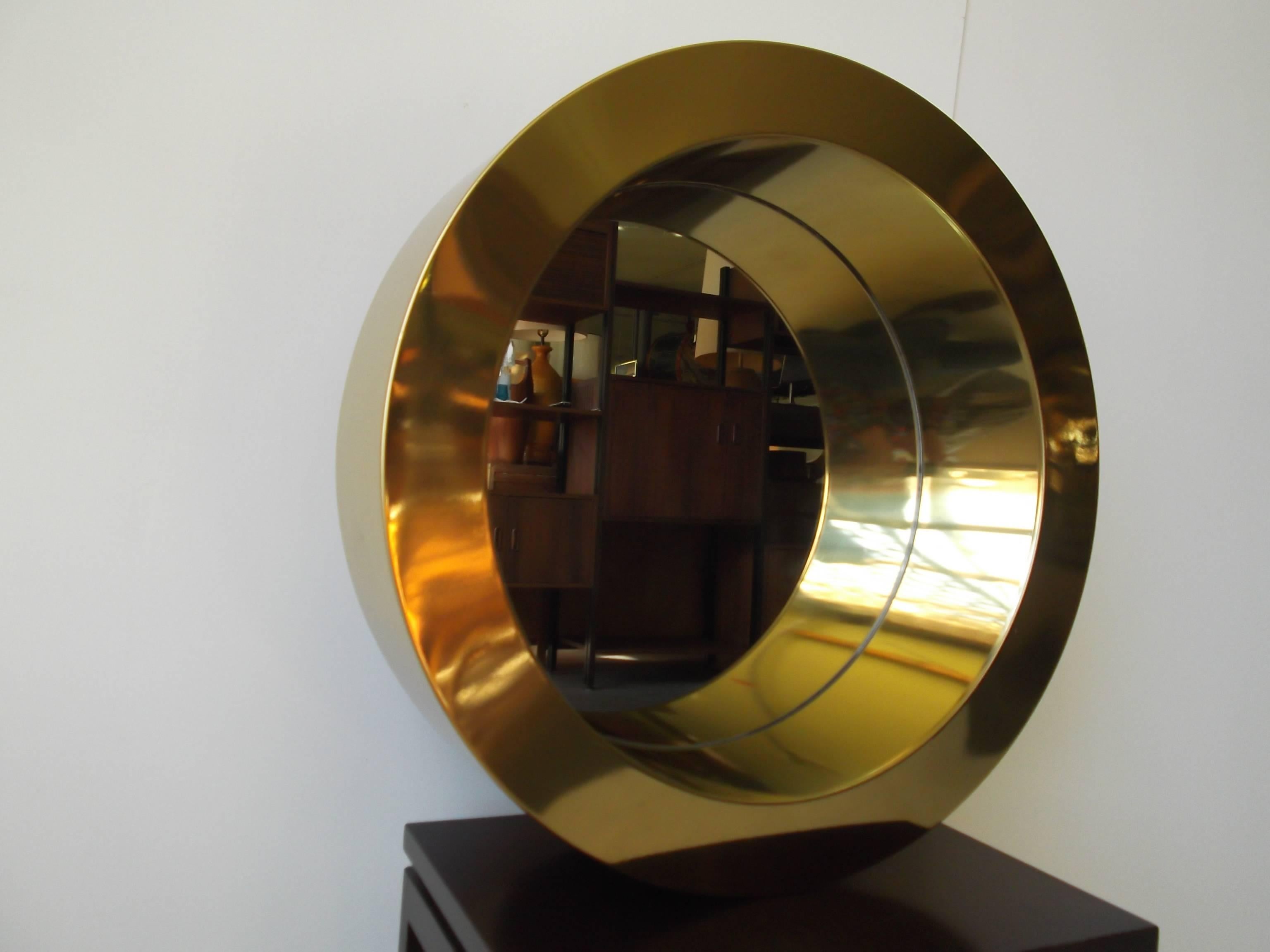 Hollywood Regency 1970s C Jere Brass Porthole Circular Wall Mirror