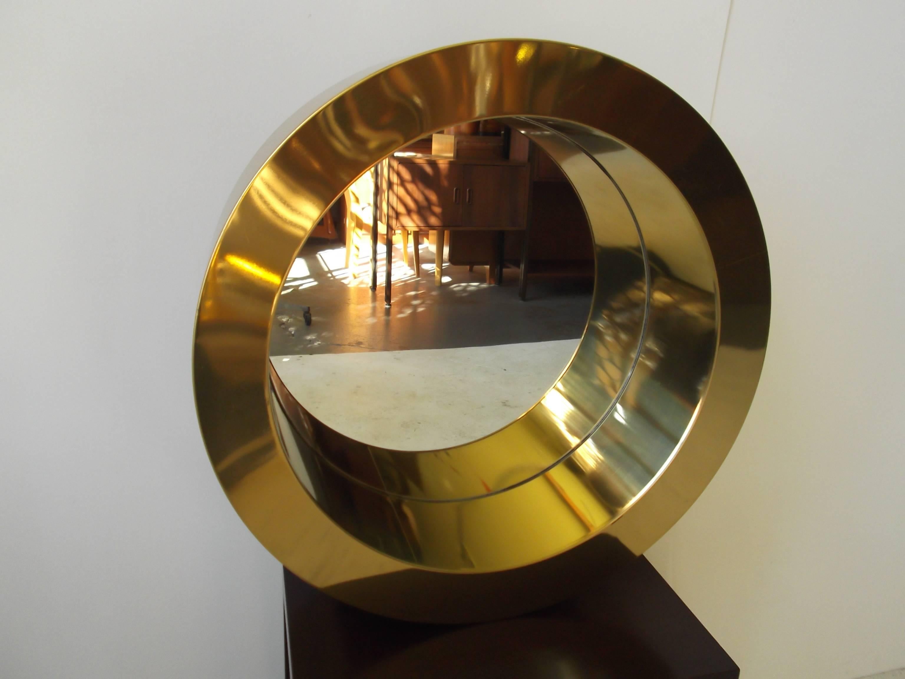 20th Century 1970s C Jere Brass Porthole Circular Wall Mirror
