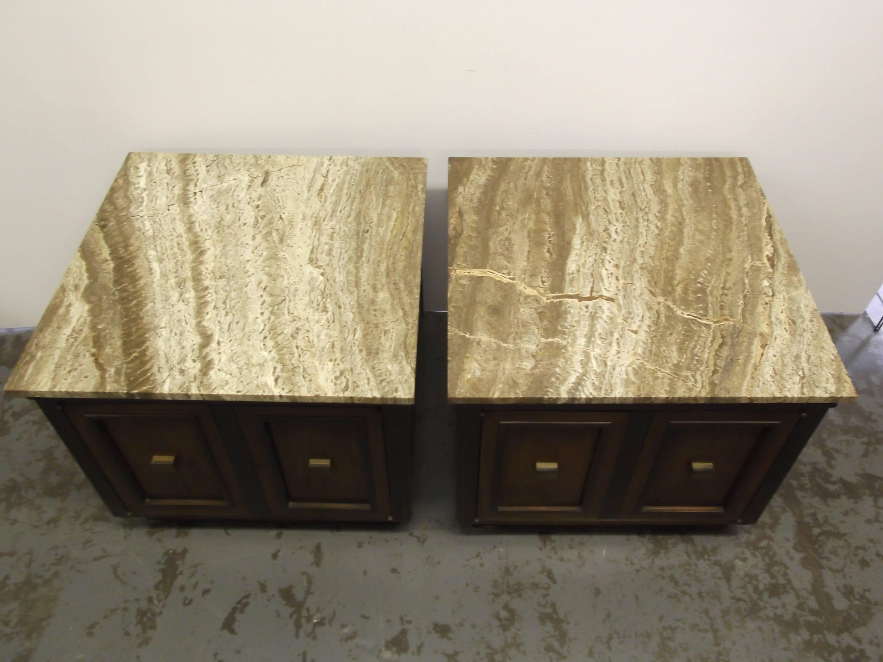 Manner of Harvey Probber Travertine End Tables In Good Condition For Sale In Tulsa, OK