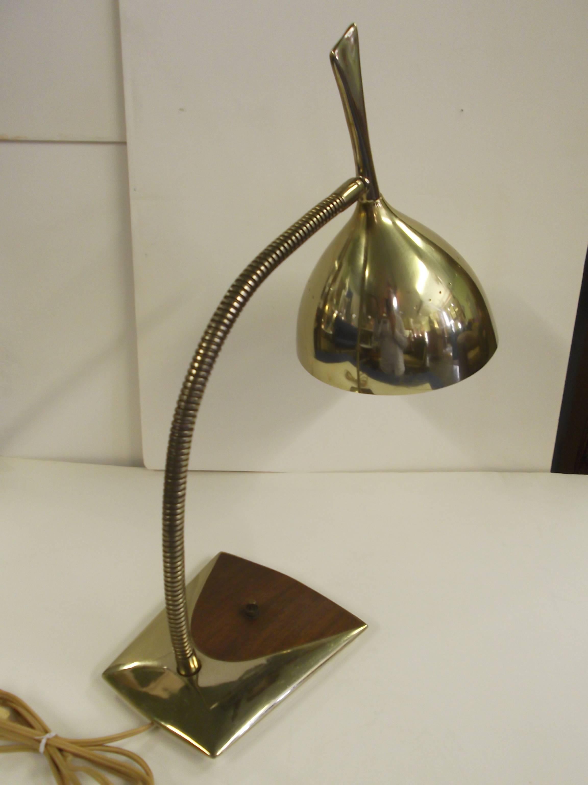 Mid-Century Modern Brass Goose Neck Laurel Desk Lamp