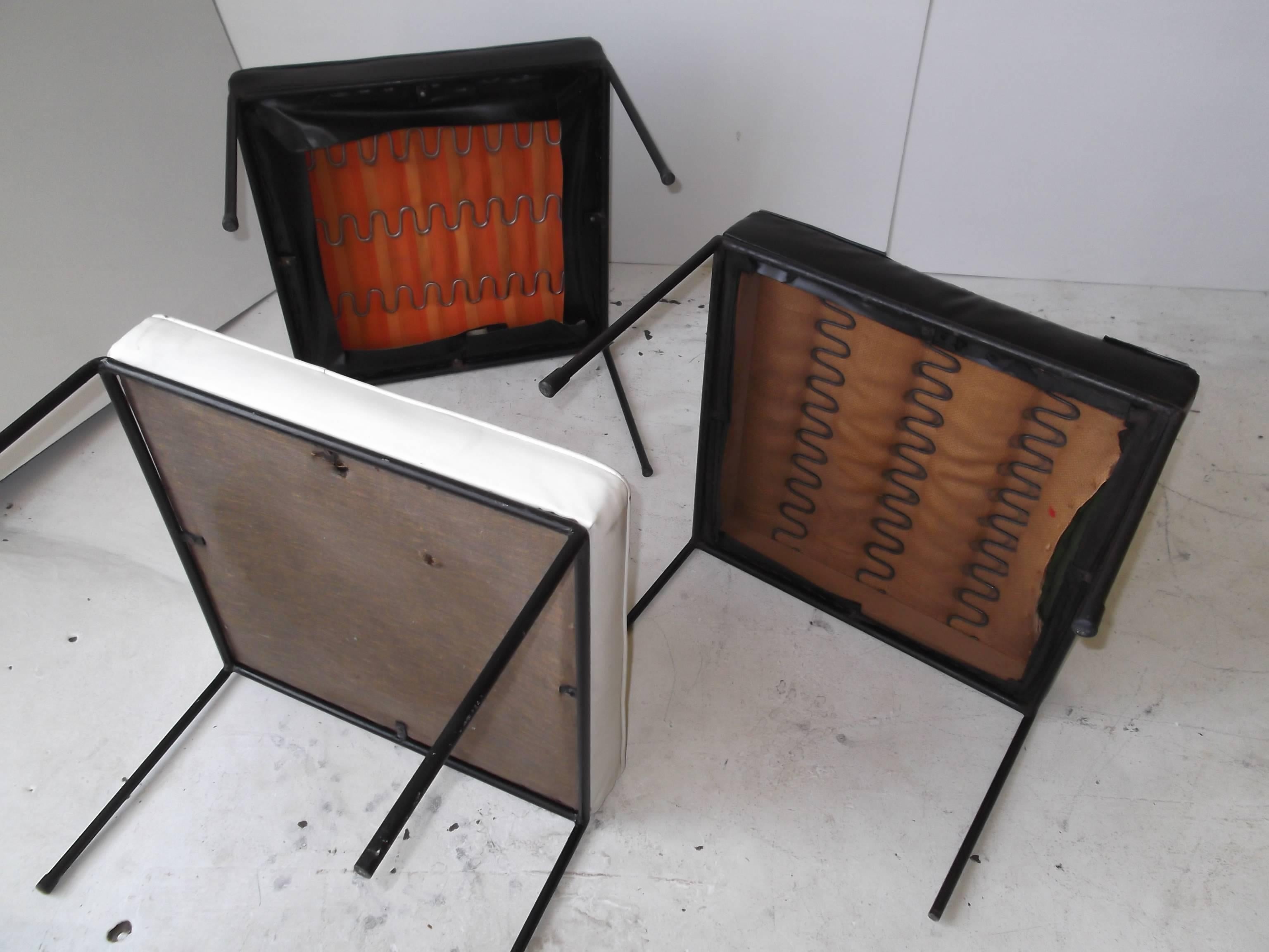 Upholstery Set of three Paul McCobb Iron Stools